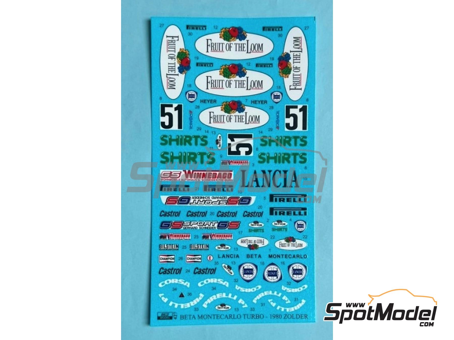 Image 3: Lancia Beta Montecarlo Turbo Grupo 5 Equipo GS-Sport patrocinado por Fruit of the Loom - Deutsche Rennsport Meisterschaft DRM Zolder 1980 | Decoraci&oacute;n en escala&nbsp;1/24 fabricado por Reji Model (ref.&nbsp;REJI-427, tambien 427 y 0427)