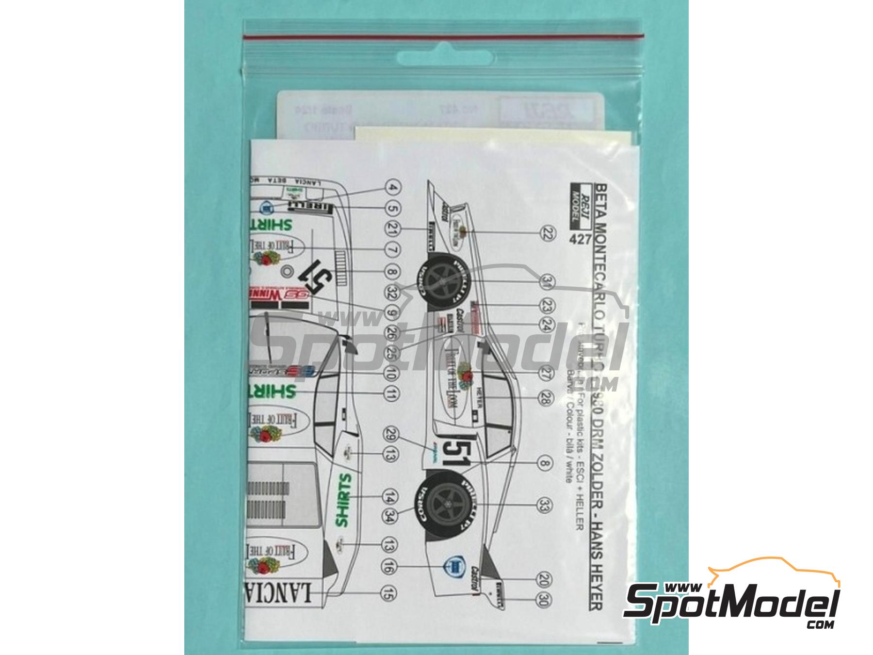 Image 5: Lancia Beta Montecarlo Turbo Grupo 5 Equipo GS-Sport patrocinado por Fruit of the Loom - Deutsche Rennsport Meisterschaft DRM Zolder 1980 | Decoraci&oacute;n en escala&nbsp;1/24 fabricado por Reji Model (ref.&nbsp;REJI-427, tambien 427 y 0427)
