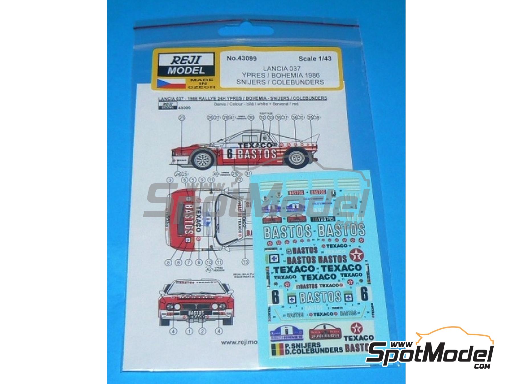 Image 2: Lancia 037 Rally patrocinado por Bastos, Texaco - Rally de Bohemia 1986 | Decoraci&oacute;n en escala&nbsp;1/43 fabricado por Reji Model (ref.&nbsp;REJI-43099, tambien 43099)