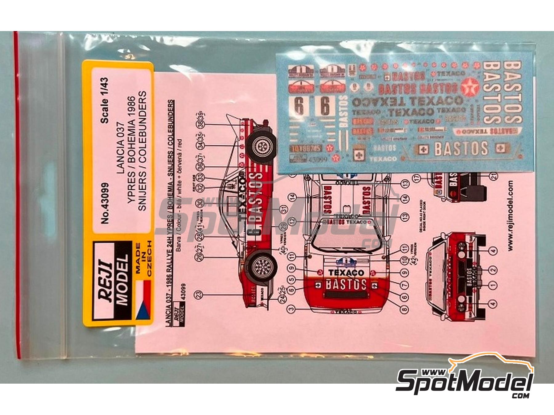 Image 3: Lancia 037 Rally patrocinado por Bastos, Texaco - Rally de Bohemia 1986 | Decoraci&oacute;n en escala&nbsp;1/43 fabricado por Reji Model (ref.&nbsp;REJI-43099, tambien 43099)