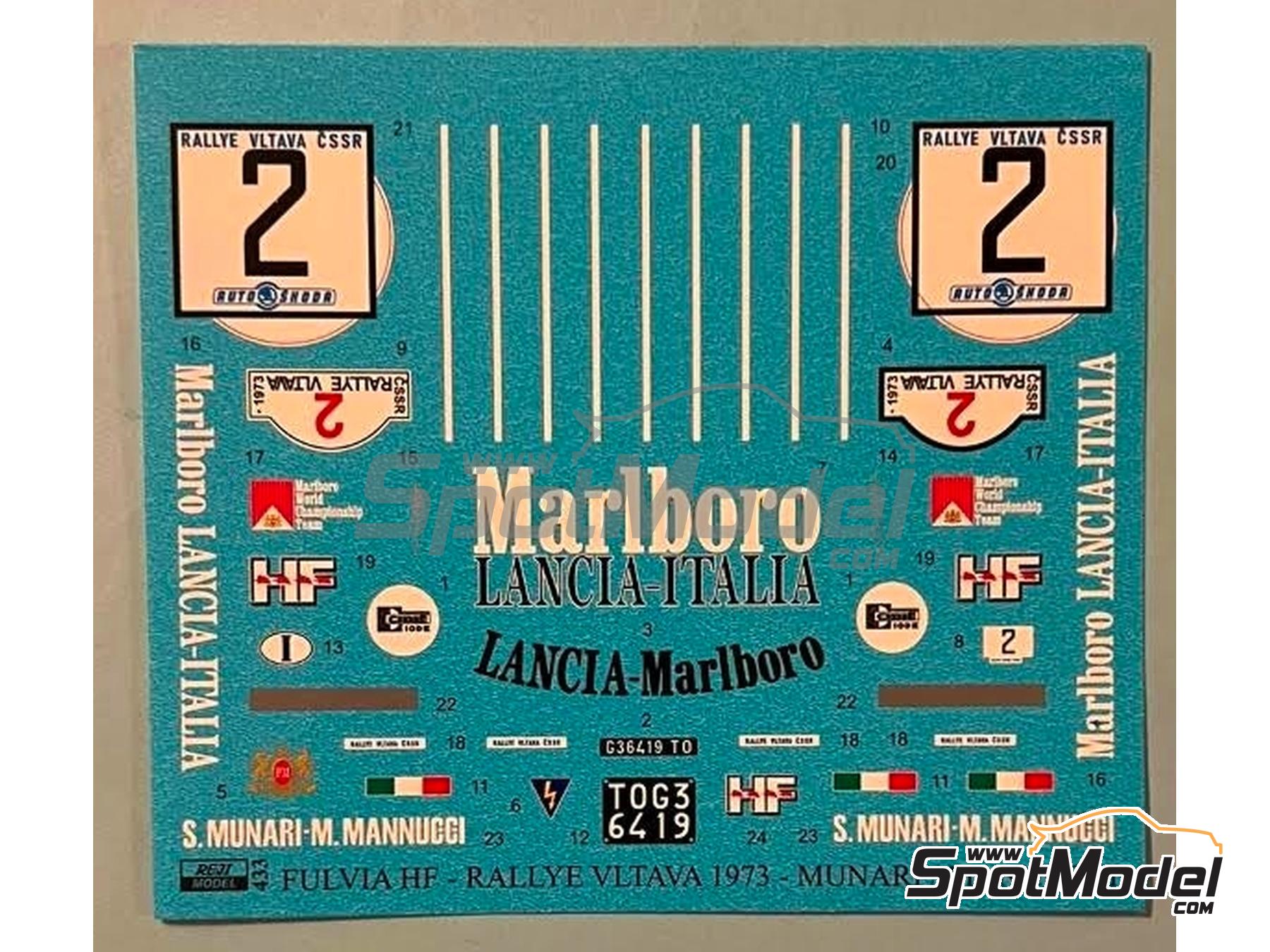 Image 3: Lancia Fulvia HF Marlboro Lancia Italia Team - Vltava Rally 1973 | Marking / livery in 1/24 scale manufactured by Reji Model (ref.&nbsp;REJI-433, also 433 and 0433)