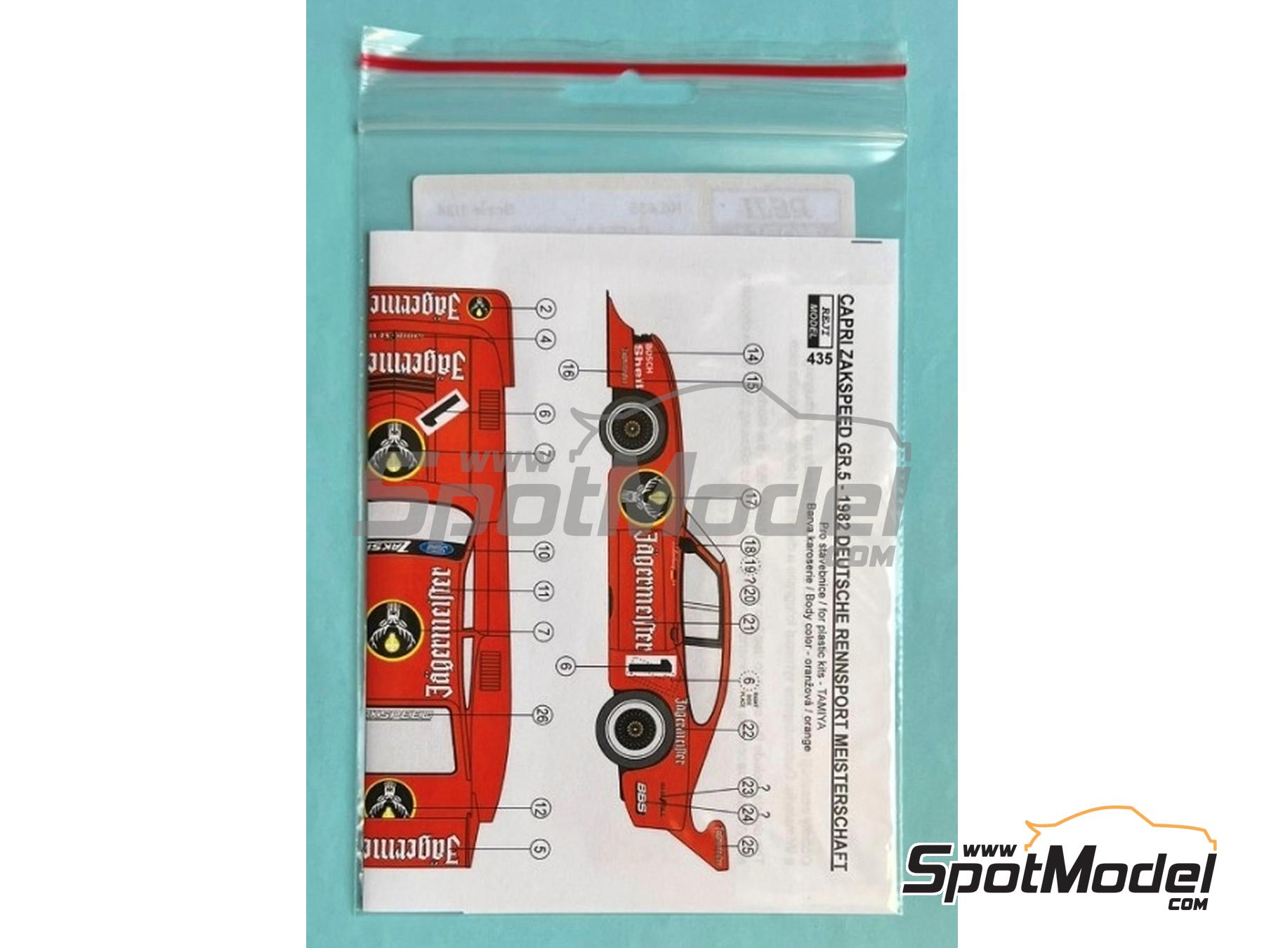 Image 4: Ford Capri Turbo Group 5 Zakspeed Team sponsored by J&auml;germeister - Deutsche Rennsport Meisterschaft DRM 1982 | Marking / livery in 1/24 scale manufactured by Reji Model (ref.&nbsp;REJI-435, also 435 and 0435)