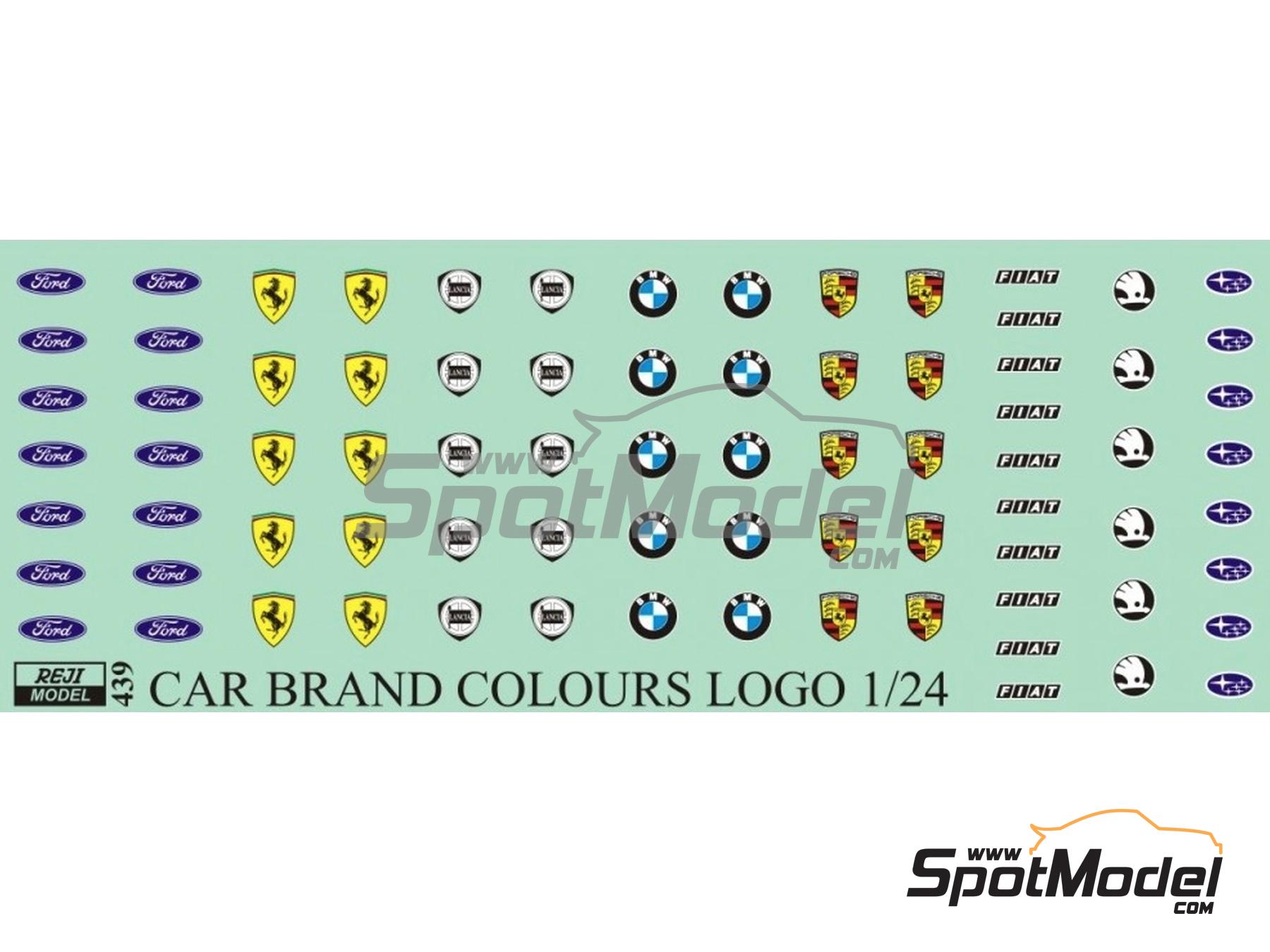 Image 1: Emblemas marcas de autom&oacute;viles, Ford, Ferrari, Lancia, BMW, Porsche, Fiat, �koda, Subaru | Logotipos en escala&nbsp;1/24 fabricado por Reji Model (ref.&nbsp;REJI-439, tambien 439 y 0439)