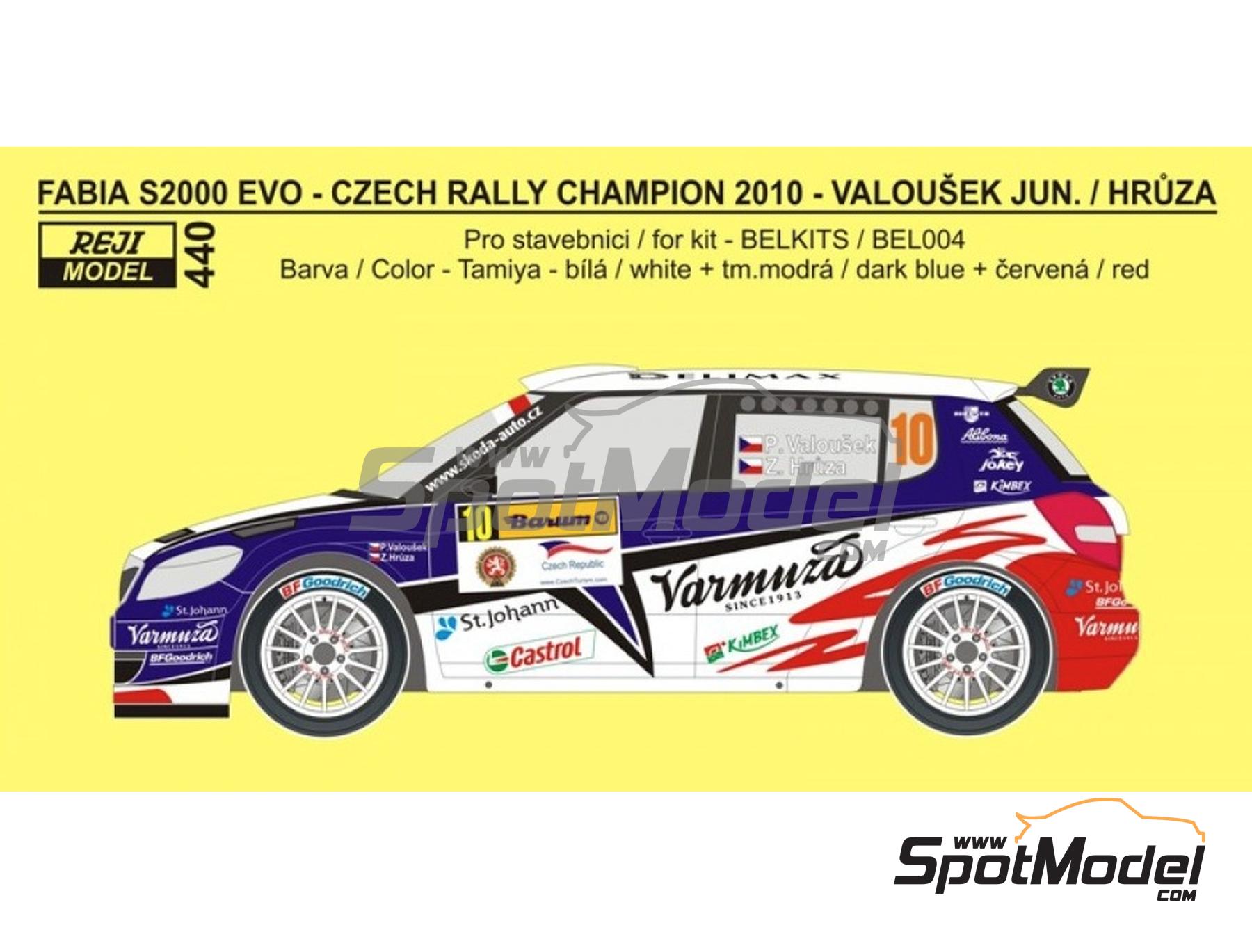 Image 1: Skoda Fabia S2000 EVO Equipo �koda Delimax Czech National patrocinado por Varmuza - Rally Barum de la Republica Checa 2010 | Decoraci&oacute;n en escala&nbsp;1/24 fabricado por Reji Model (ref.&nbsp;REJI-440, tambien 440 y 0440)