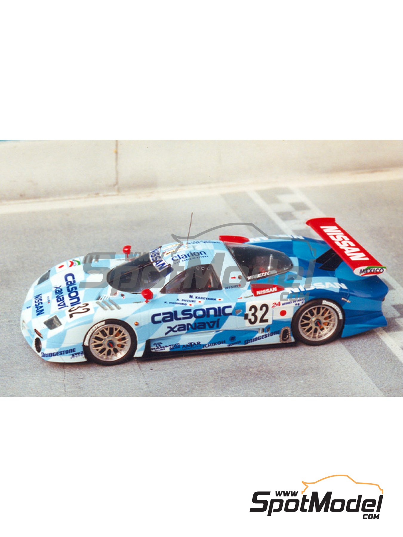 Nissan R390 GT1 sponsored by Clarion - 24 Hours Le Mans 1998. Car scale  model kit in 1/43 scale manufactured by Renaissance Models (ref. 038B)