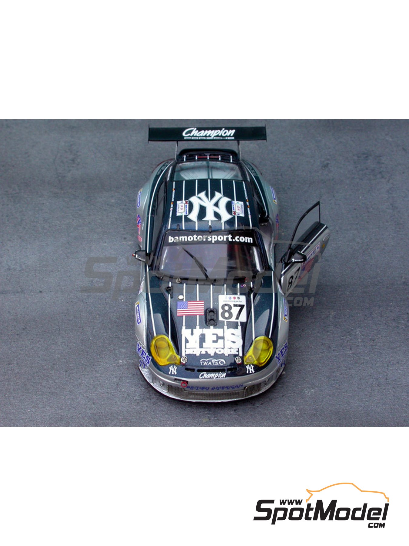 Porsche 911 GT3 RSR Orbit Team sponsored by Yes Network - 24 Hours Le Mans  2004. Car scale model kit in 1/43 scale manufactured by Renaissance Models