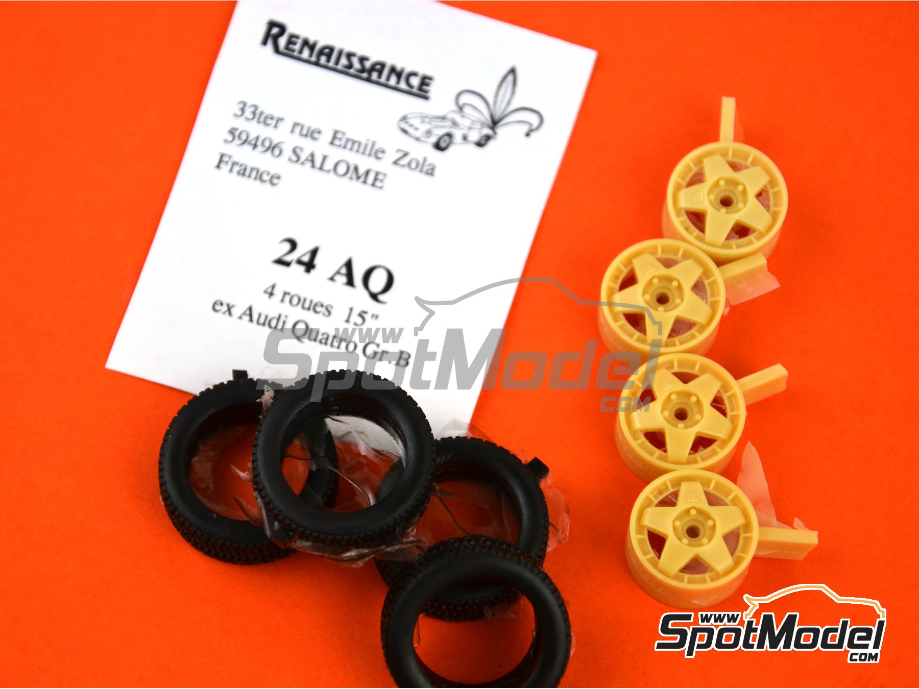 Image 1: Llantas de 15 pulgadas para Audi Quattro Grupo B | Set de llantas y neum&aacute;ticos en escala&nbsp;1/24 fabricado por Renaissance Models (ref.&nbsp;24AQ)