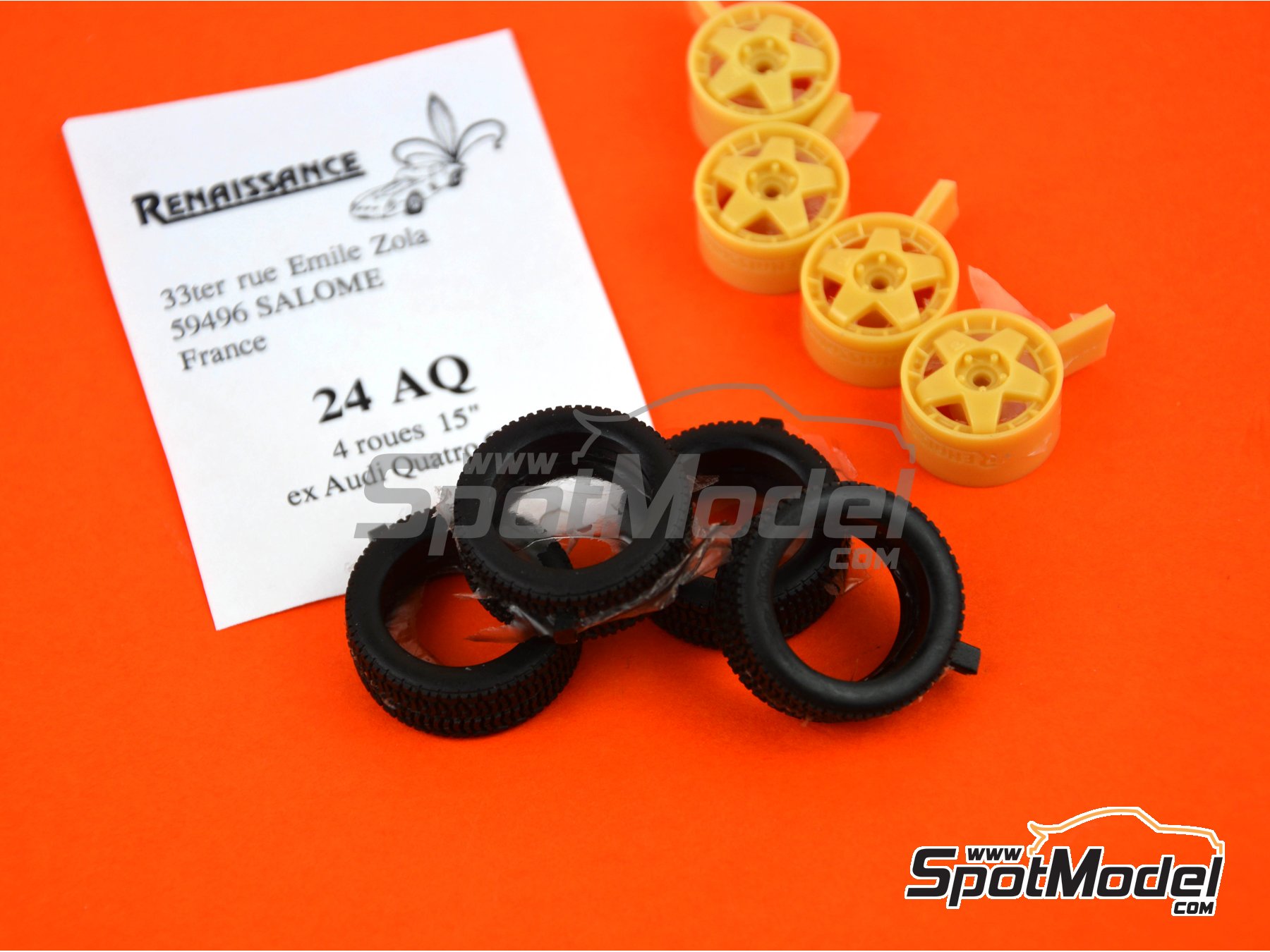 Image 2: Llantas de 15 pulgadas para Audi Quattro Grupo B | Set de llantas y neum&aacute;ticos en escala&nbsp;1/24 fabricado por Renaissance Models (ref.&nbsp;24AQ)