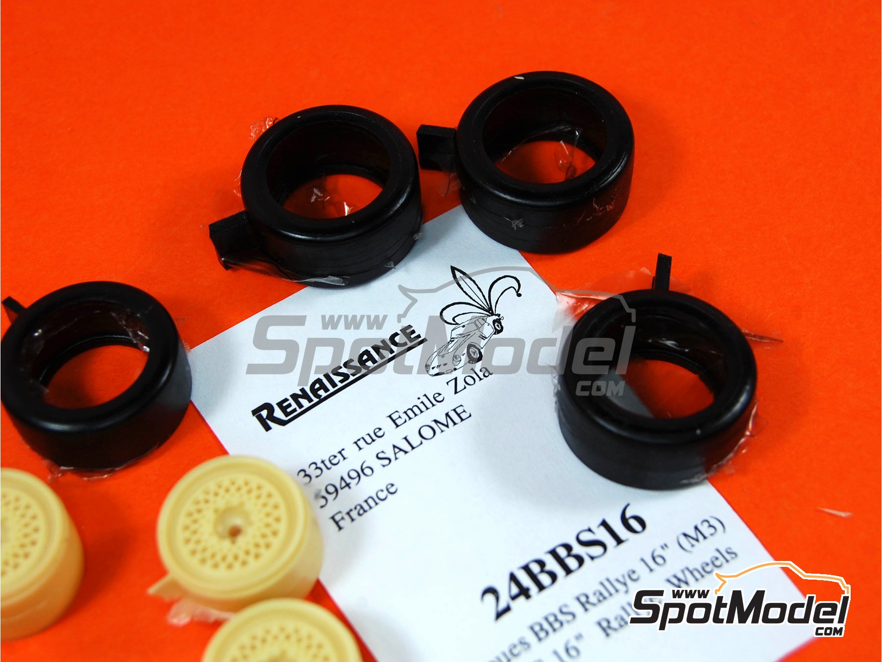 Image 1: BBS rally 16 pulgadas | Set de llantas y neum&aacute;ticos en escala&nbsp;1/24 fabricado por Renaissance Models (ref.&nbsp;24BBS16)