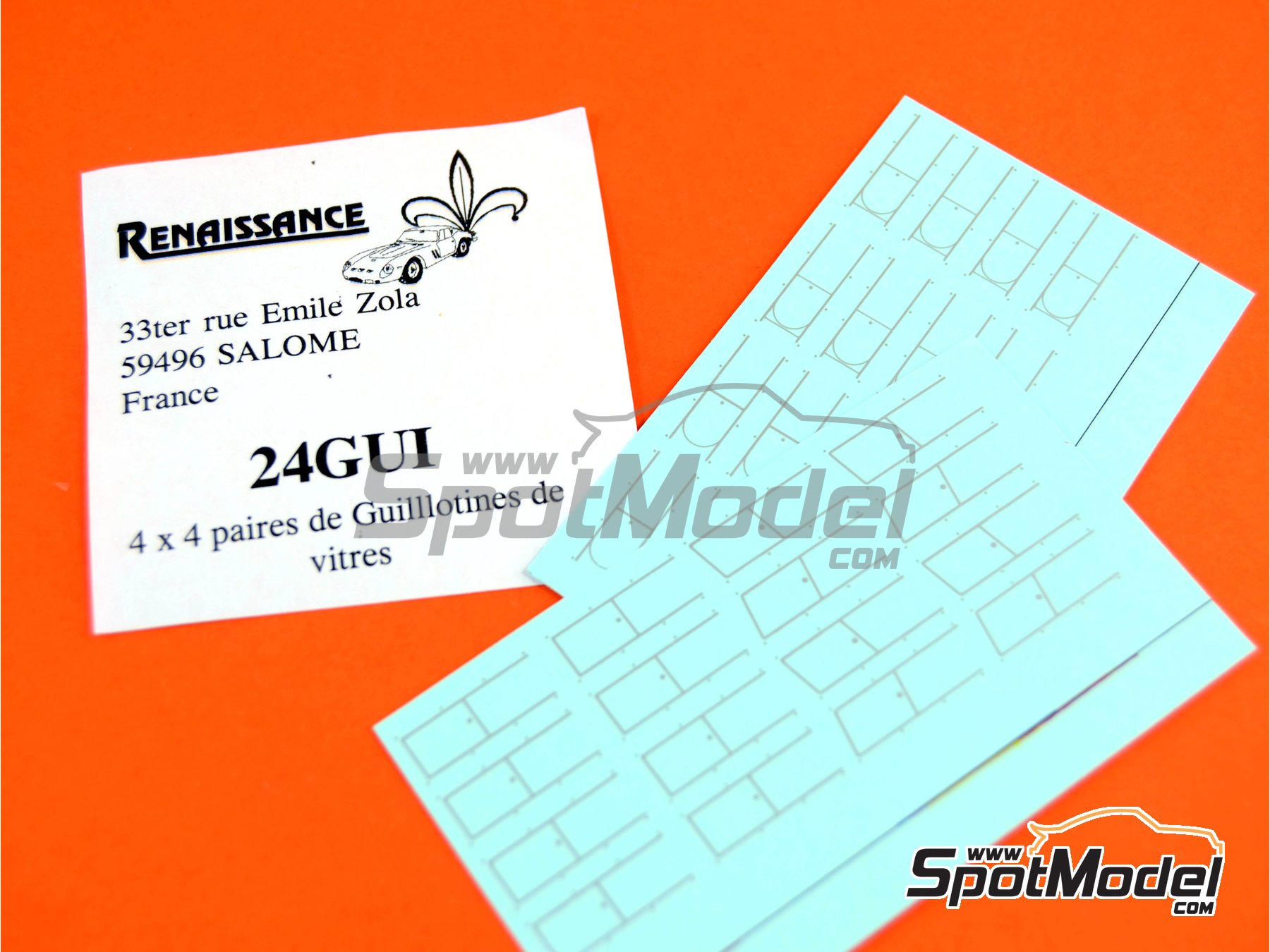 Image 2: Ventanillas de guillotina para cristales de plexiglass | Calcas de agua en escala&nbsp;1/24 fabricado por Renaissance Models (ref.&nbsp;24GUI)