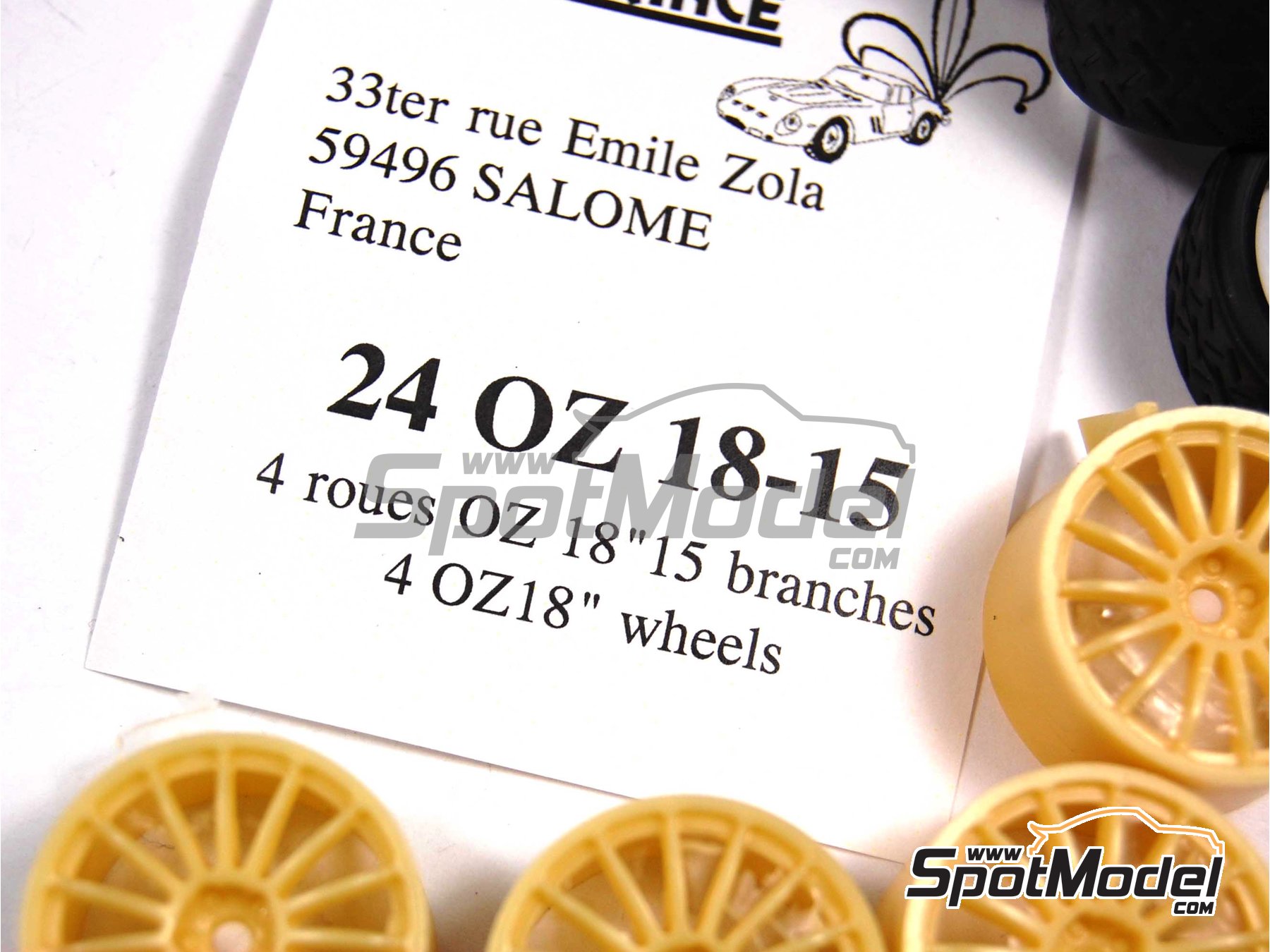 Image 2: Llantas OZ 18 pulgadas 15 radios con neumaticos de rally | Set de llantas y neum&aacute;ticos en escala&nbsp;1/24 fabricado por Renaissance Models (ref.&nbsp;24OZ18-15)