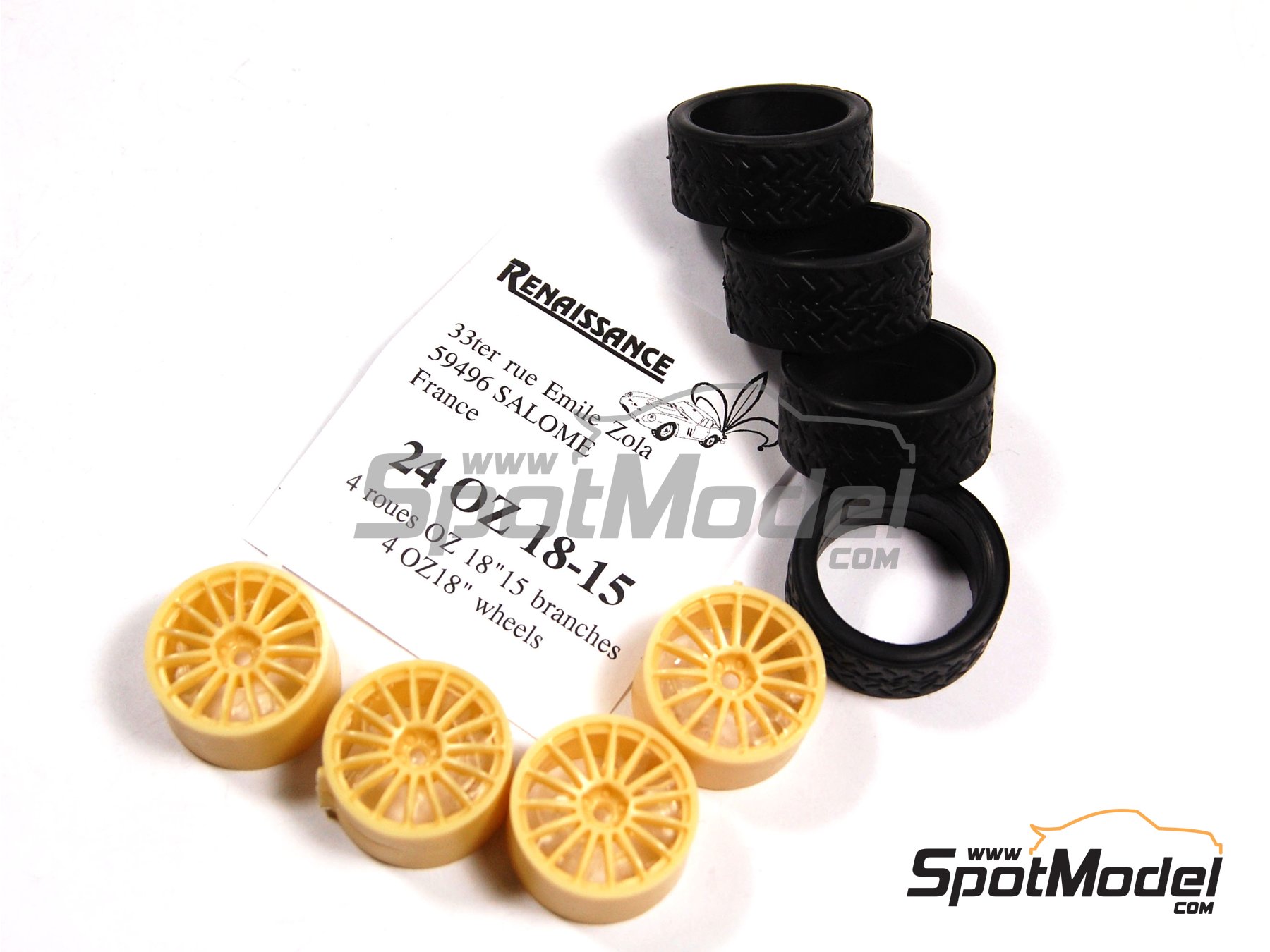 Image 6: Llantas OZ 18 pulgadas 15 radios con neumaticos de rally | Set de llantas y neum&aacute;ticos en escala&nbsp;1/24 fabricado por Renaissance Models (ref.&nbsp;24OZ18-15)