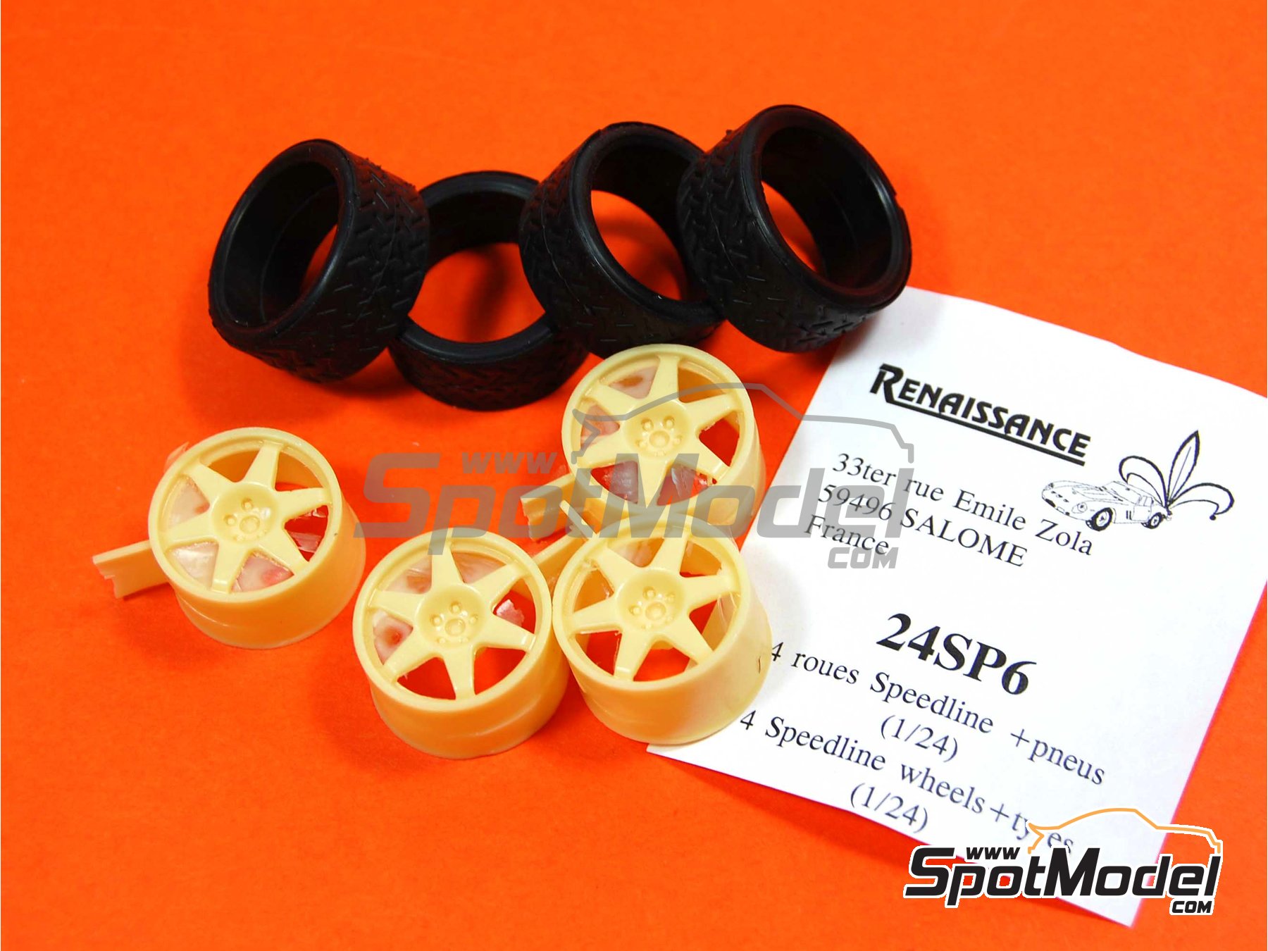Image 1: Speedline 18 inches 6 spokes 5 nuts | Rims and tyres set in 1/24 scale manufactured by Renaissance Models (ref. 24SP6)