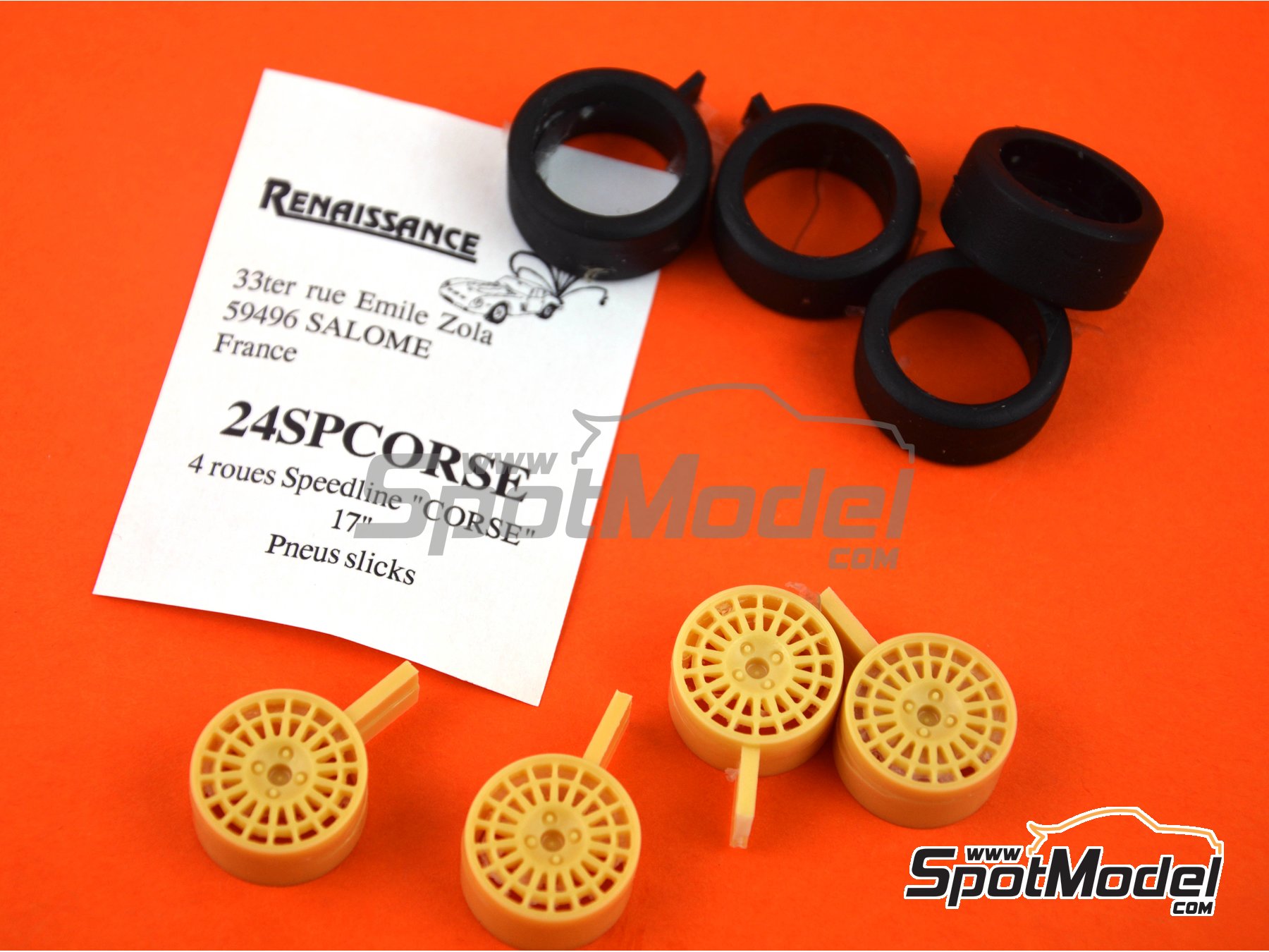 Image 3: Speedline 17 pulgadas 4 tuercas | Set de llantas y neumáticos en escala 1/24 fabricado por Renaissance Models (ref. 24SPCORSE)