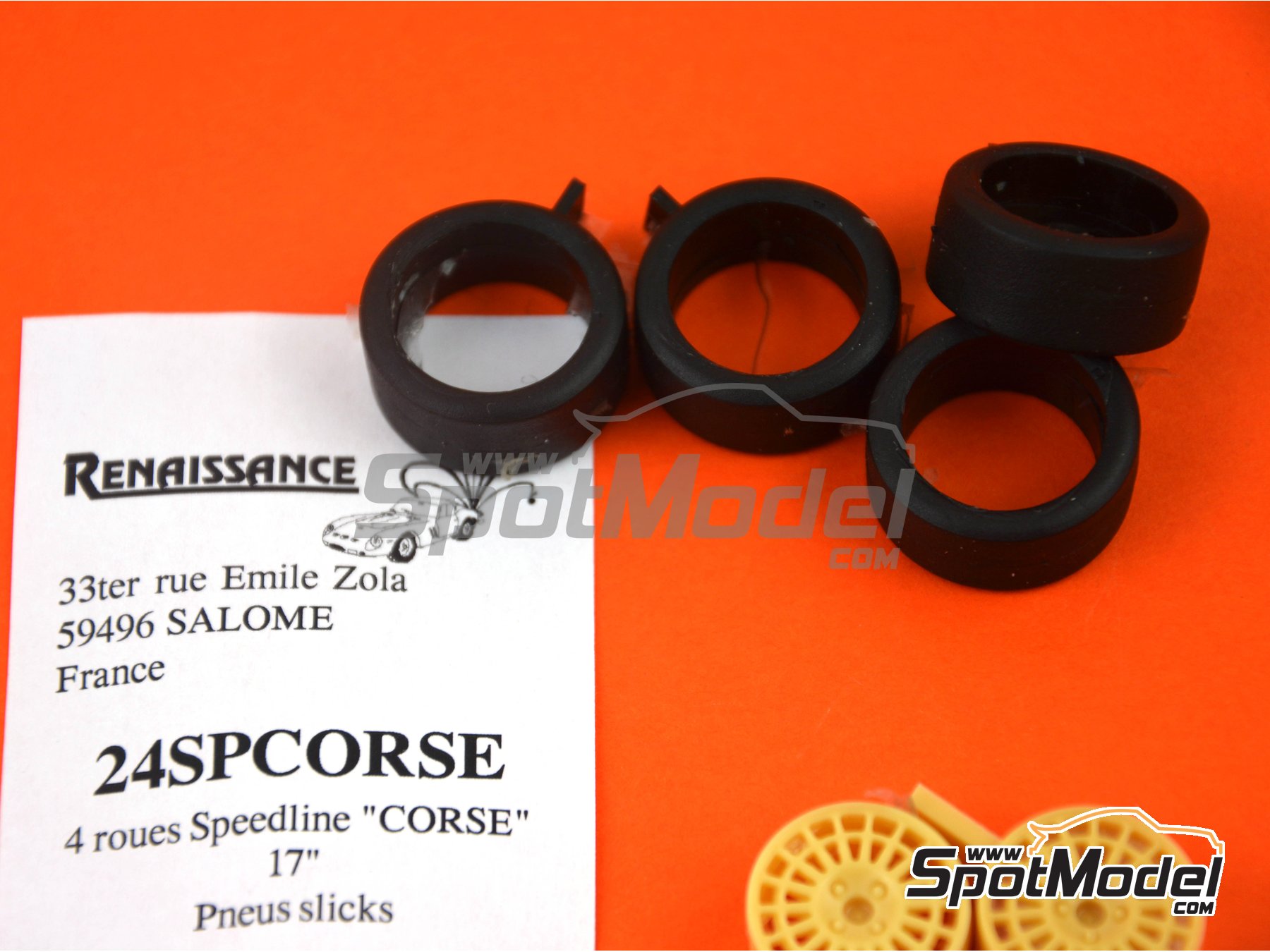 Image 4: Speedline 17 pulgadas 4 tuercas | Set de llantas y neumáticos en escala 1/24 fabricado por Renaissance Models (ref. 24SPCORSE)