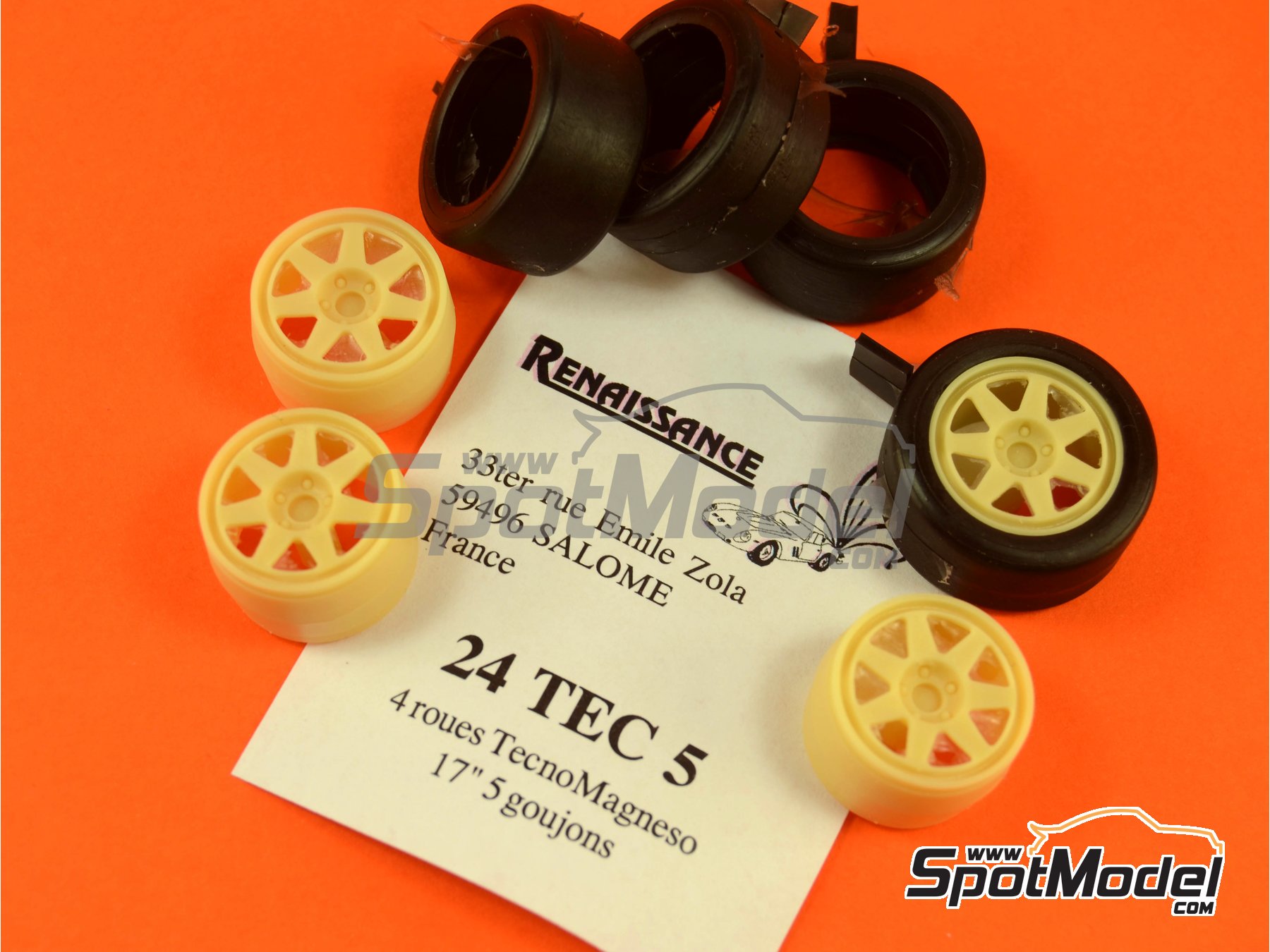 Image 3: TecnoMagnesio 17 inches 5 nut rims and slicks tyres | Rims and tyres set in 1/24 scale manufactured by Renaissance Models (ref.&nbsp;24TEC5)
