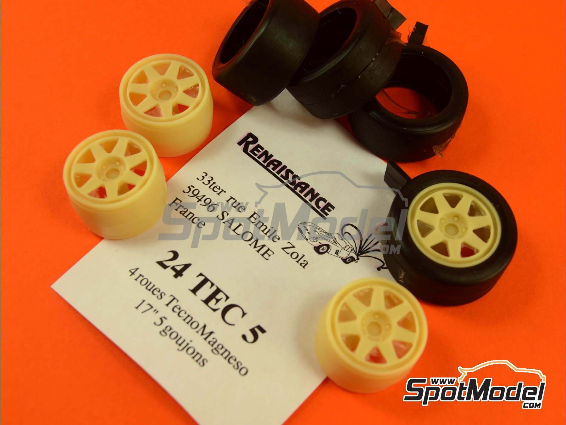 Image 5: TecnoMagnesio 17 inches 5 nut rims and slicks tyres | Rims and tyres set in 1/24 scale manufactured by Renaissance Models (ref.&nbsp;24TEC5)