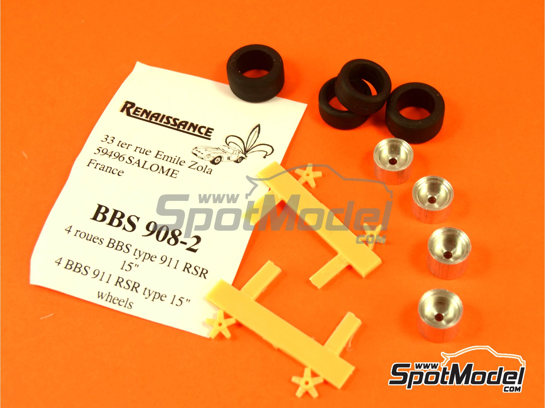 Image 1: BBS 15 inches rims and tyres set for Porsche 911 RSR and 908 | Rims and tyres set in 1/43 scale manufactured by Renaissance Models (ref.&nbsp;BBS908-2)
