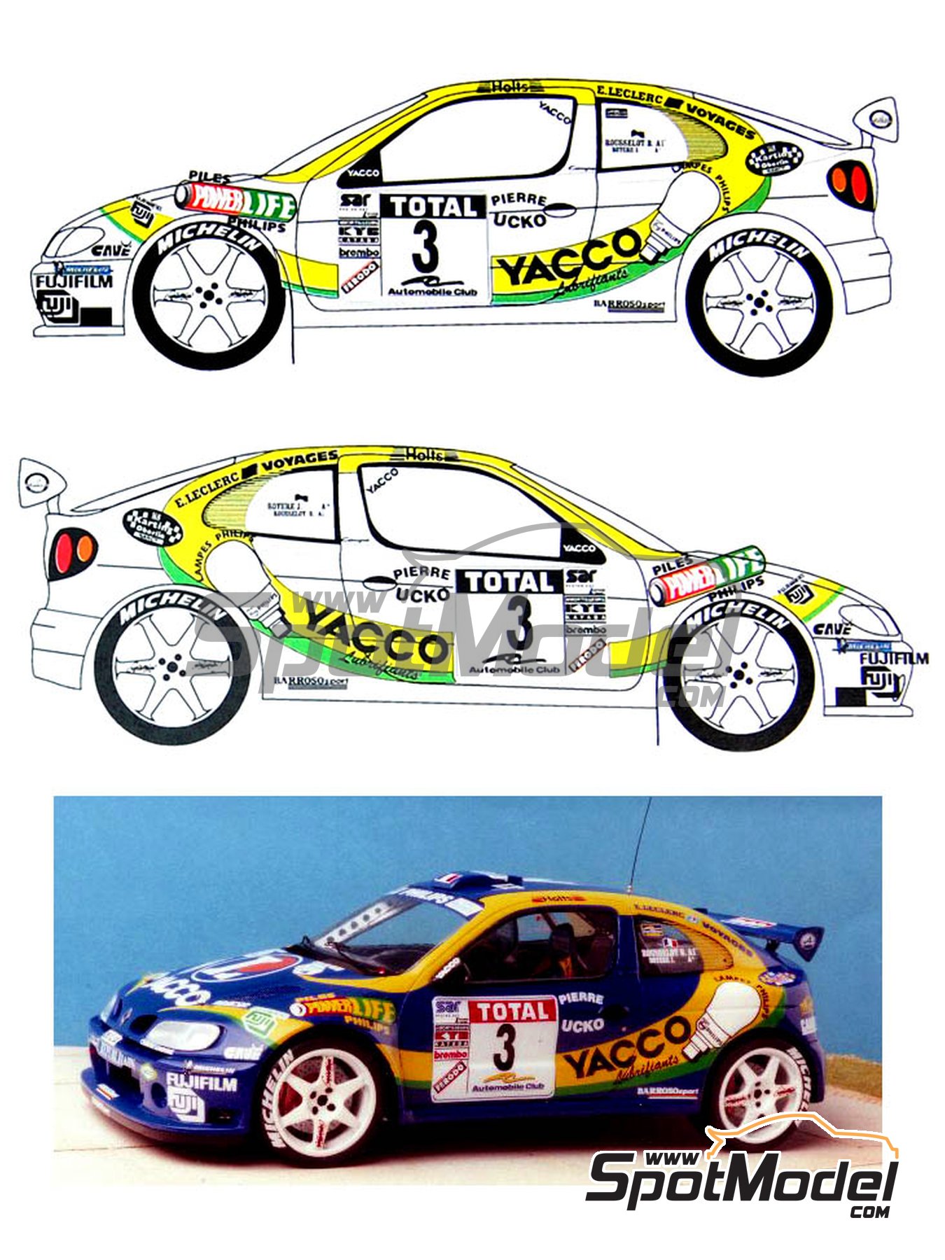 Decals 1/24 ref 27 renault megane maxi kit car gomez rally tour de corse 1996