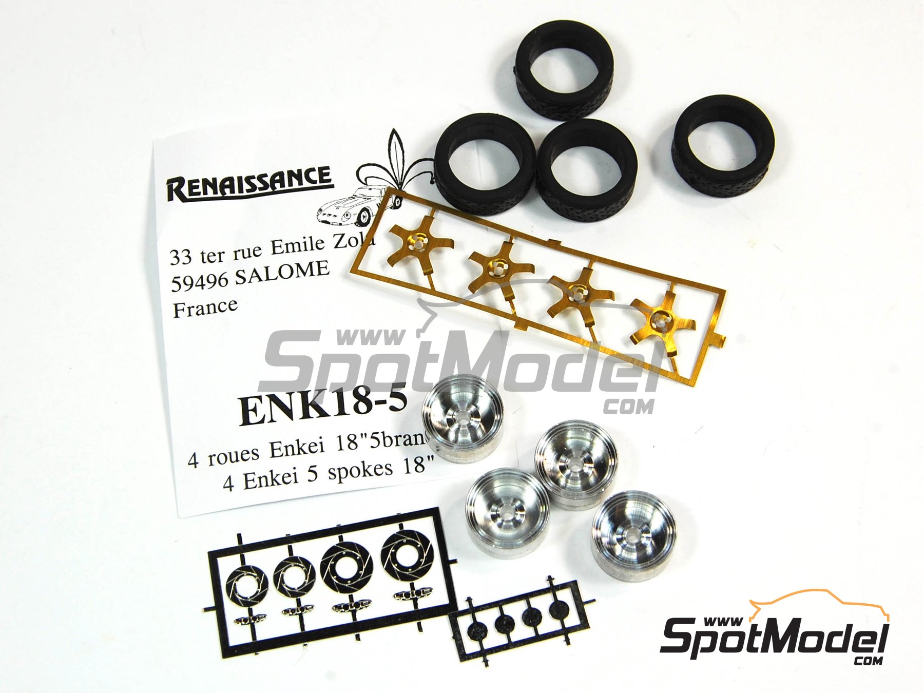 Image 1: Enkei 5 spokes 18 inches Rally rims | Rims and tyres set in 1/43 scale manufactured by Renaissance Models (ref.&nbsp;43ENK18-5, also ENK18-5)