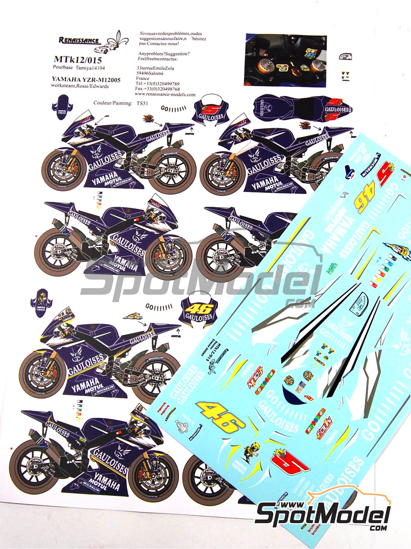 1/12 Valentino Rossi Logo gauloises Yamaha M1  2005 decals tamiya  & minichamps 