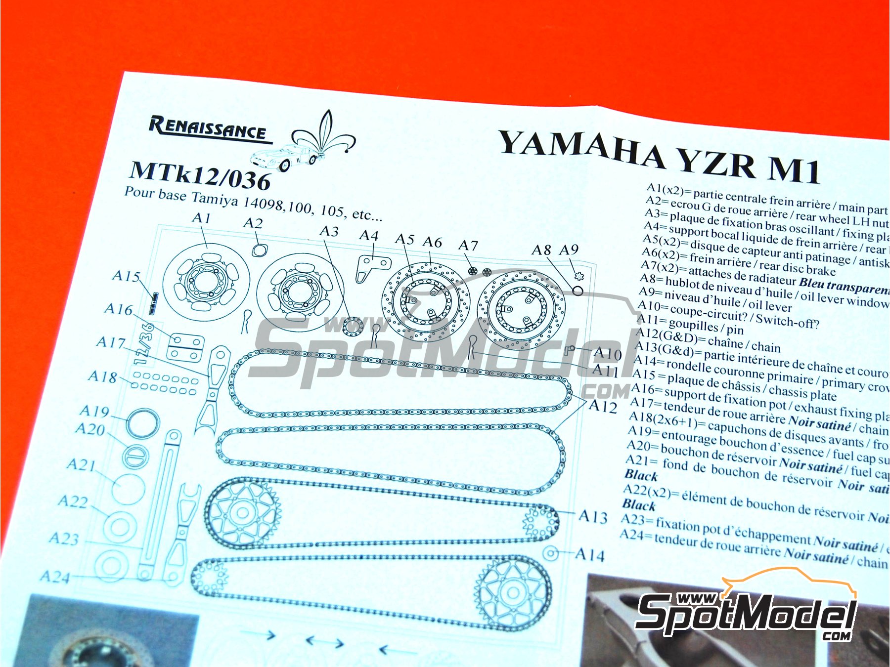 Image 1: Yamaha YZR-M1 -  2004, 2005, 2006, 2007 y 2008 | Set de mejora y detallado en escala 1/12 fabricado por Renaissance Models (ref. MTK12-036, tambien MTK12/036)