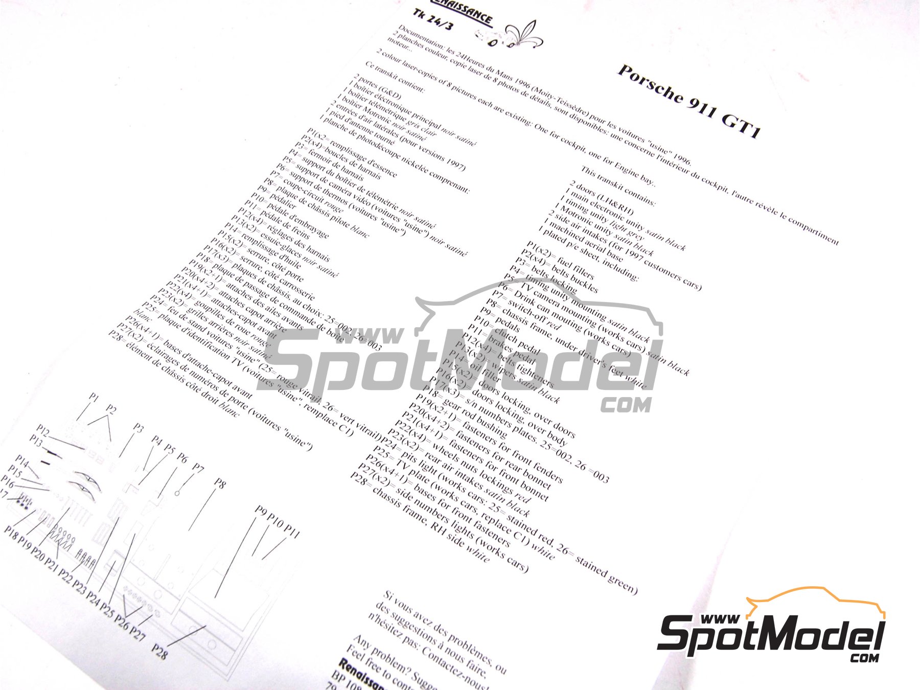 Image 1: Porsche 911 GT1 - Doors | Transkit in 1/24 scale manufactured by Renaissance Models (ref.&nbsp;TK24-003, also TK24/003)
