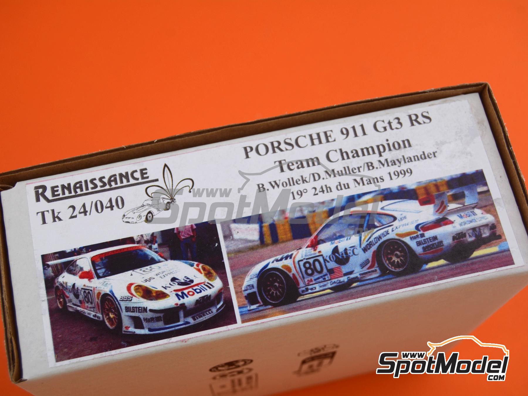 Image 1: Porsche 911 GT3 RS Equipo Champion Racing patrocinado por UPS Worldwide Express, Kontec - 24 Horas de Le Mans 1999 | Decoraci&oacute;n en escala&nbsp;1/24 fabricado por Renaissance Models (ref.&nbsp;TK24-040, tambien TK24/040)