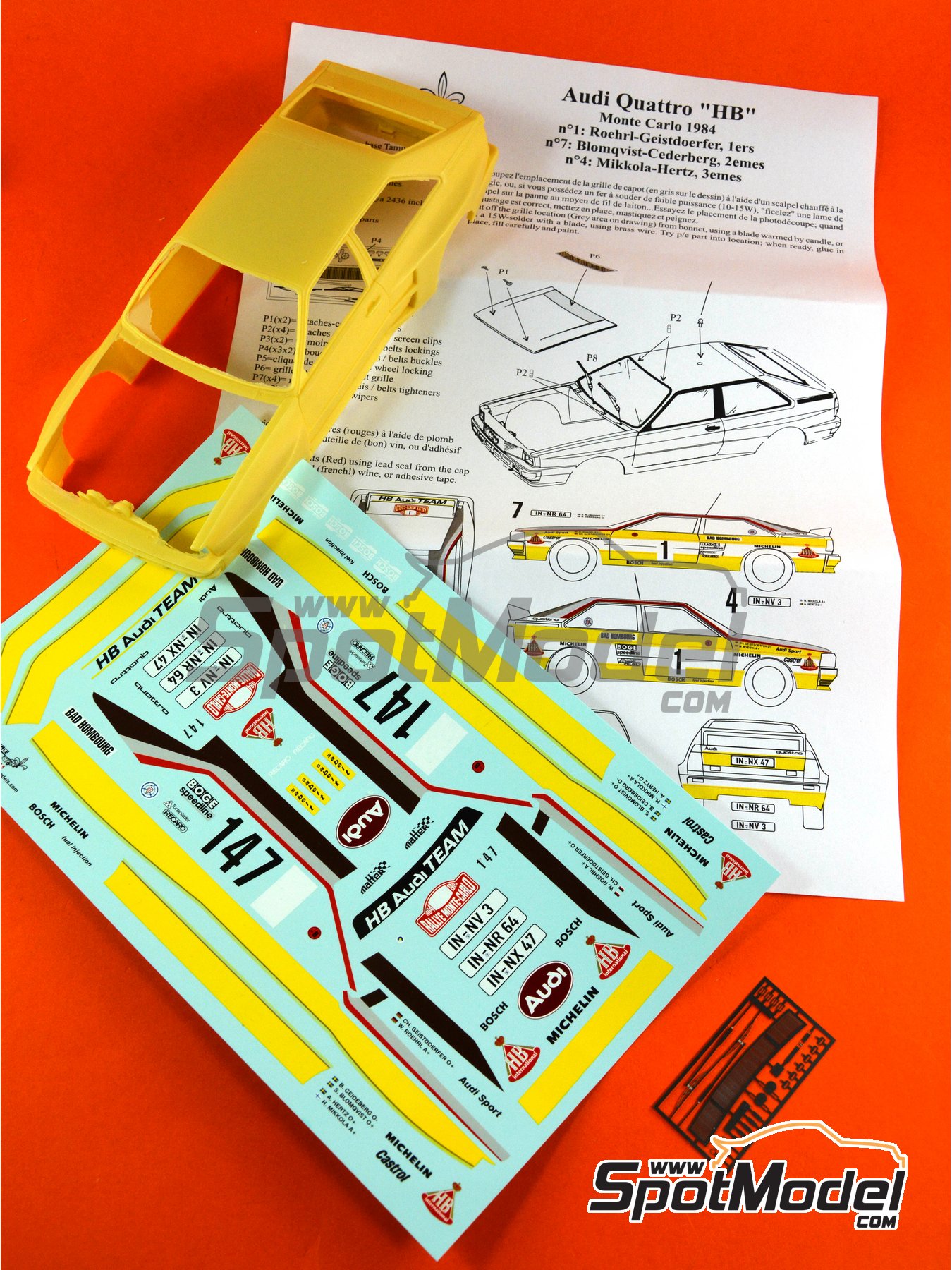 Audi Quattro Group B Equipo Audi Team patrocinado por HB International - Rally de Monte Carlo - Rallye Automobile de Monte-Carlo 1984 | Decoración en escala 1/24 fabricado por Renaissance Models (ref. TK24-046, tambien TK24/046) image