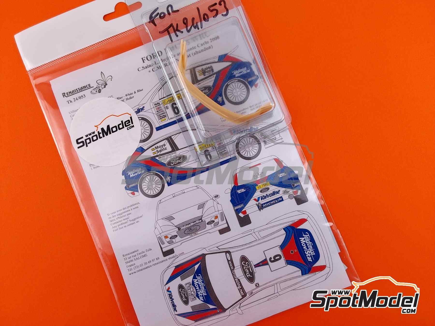 Image 1: Ford Focus WRC patrocinado por Martini Telefonica Movistar - Rally de Monte Carlo - Rallye Automobile de Monte-Carlo 2000 | Decoraci&oacute;n en escala&nbsp;1/24 fabricado por Renaissance Models (ref.&nbsp;TK24-053, tambien TK24/053)