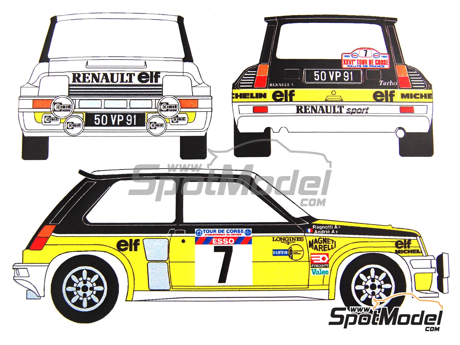 Decals 1/18 ref 825 renault 5 gt turbo rallye ear tour de corse 1988 rally 