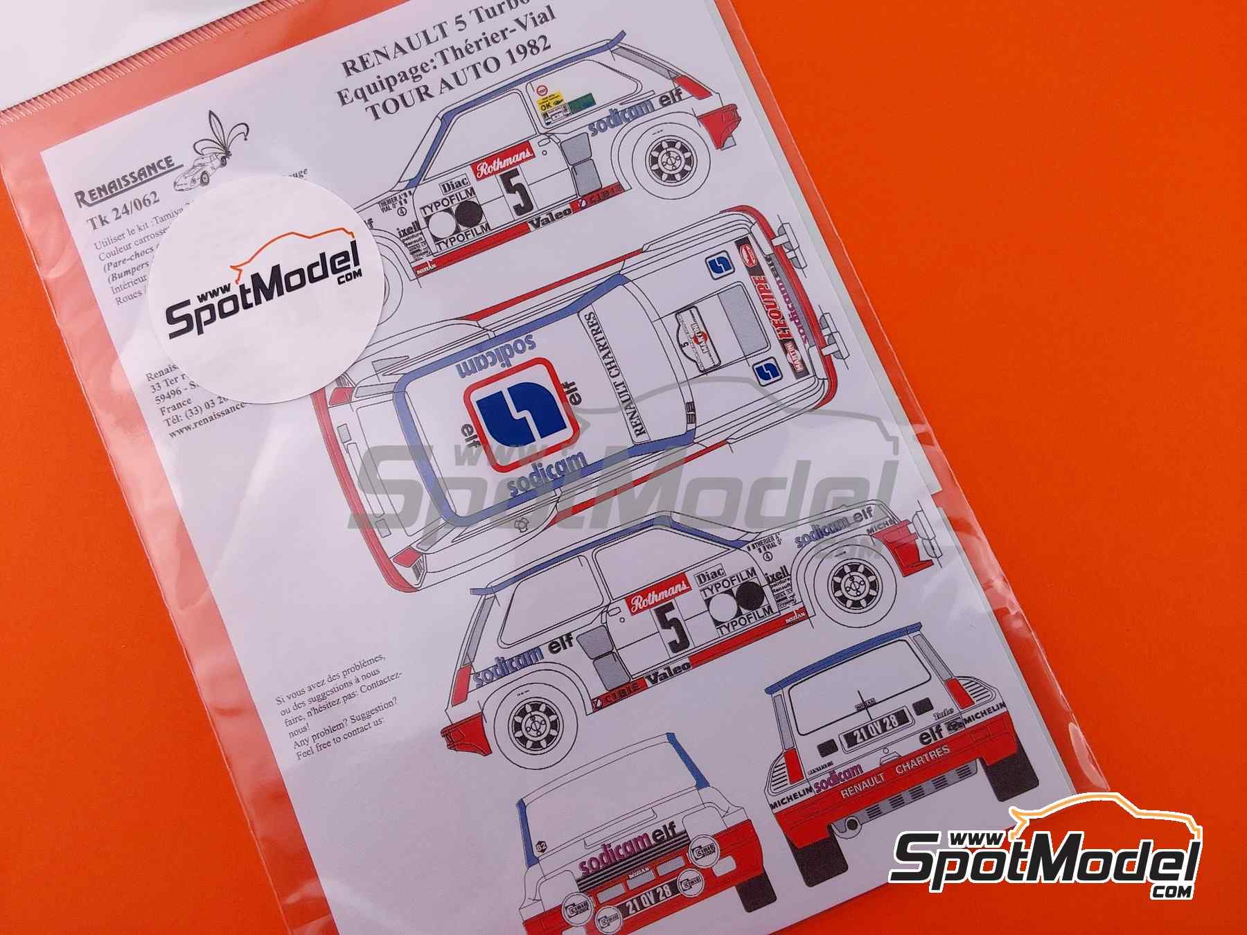 Image 1: Renault 5 Turbo patrocinado por Sodicam - Tour de France Automobile 1982 | Decoración en escala 1/24 fabricado por Renaissance Models (ref. TK24-062, tambien TK24/062)