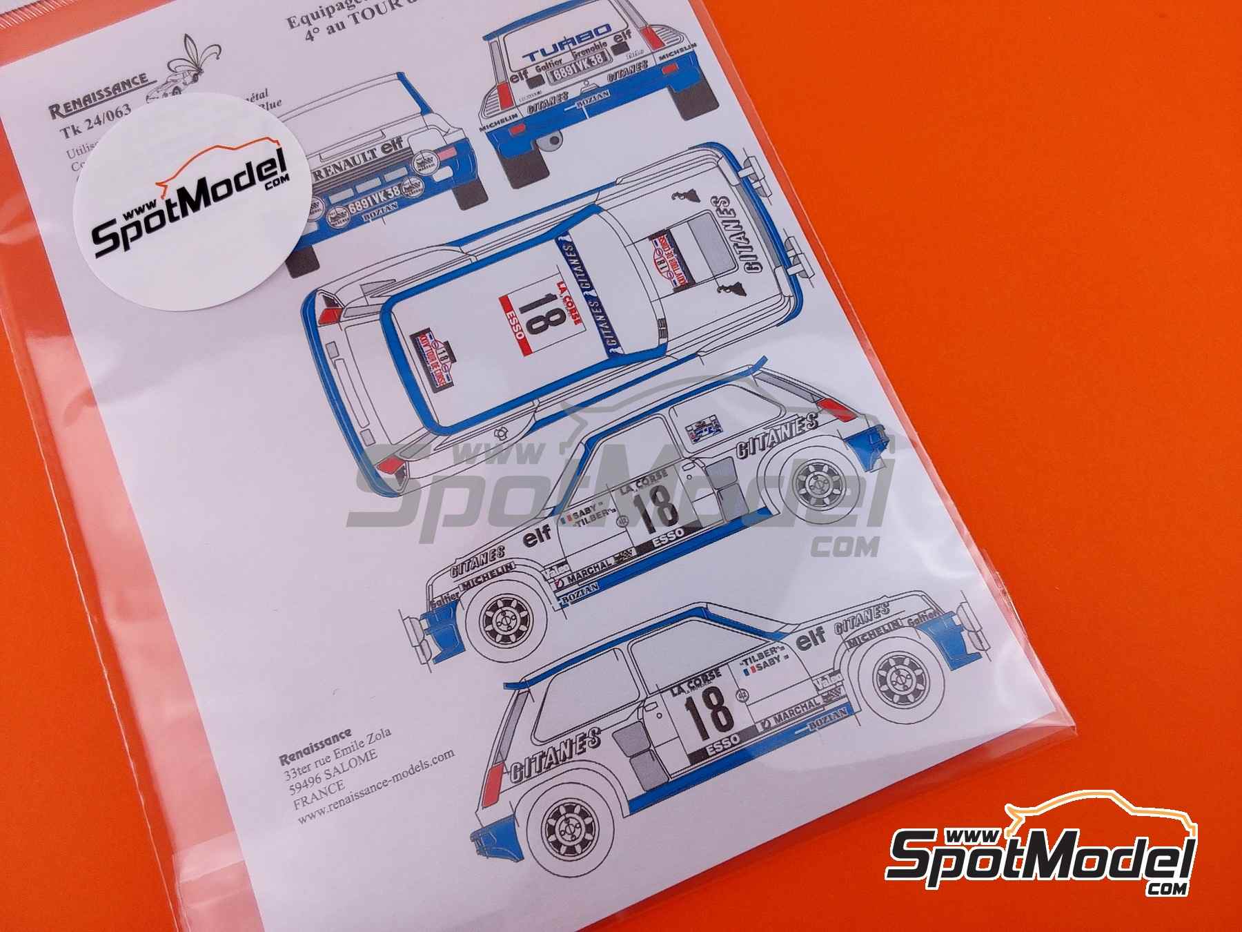 Image 1: Renault 5 Turbo patrocinado por Gitanes - Tour de Corse Rally de Francia 1980 | Decoraci&oacute;n en escala&nbsp;1/24 fabricado por Renaissance Models (ref.&nbsp;TK24-063, tambien TK24/063)