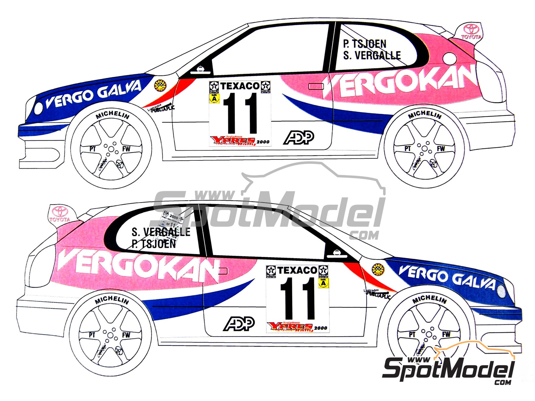 Image 4: Toyota Corolla WRC patrocinado por Fina Vergokan - Rally de Ypres de Belgica 2000 | Decoraci&oacute;n en escala&nbsp;1/24 fabricado por Renaissance Models (ref.&nbsp;TK24-071, tambien TK24/071)