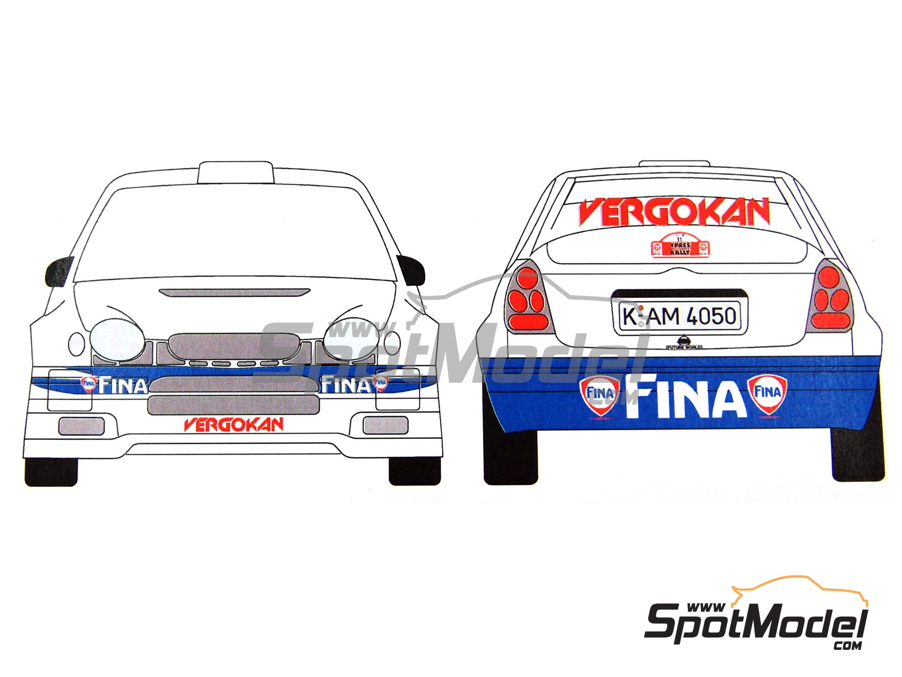 Image 6: Toyota Corolla WRC patrocinado por Fina Vergokan - Rally de Ypres de Belgica 2000 | Decoraci&oacute;n en escala&nbsp;1/24 fabricado por Renaissance Models (ref.&nbsp;TK24-071, tambien TK24/071)