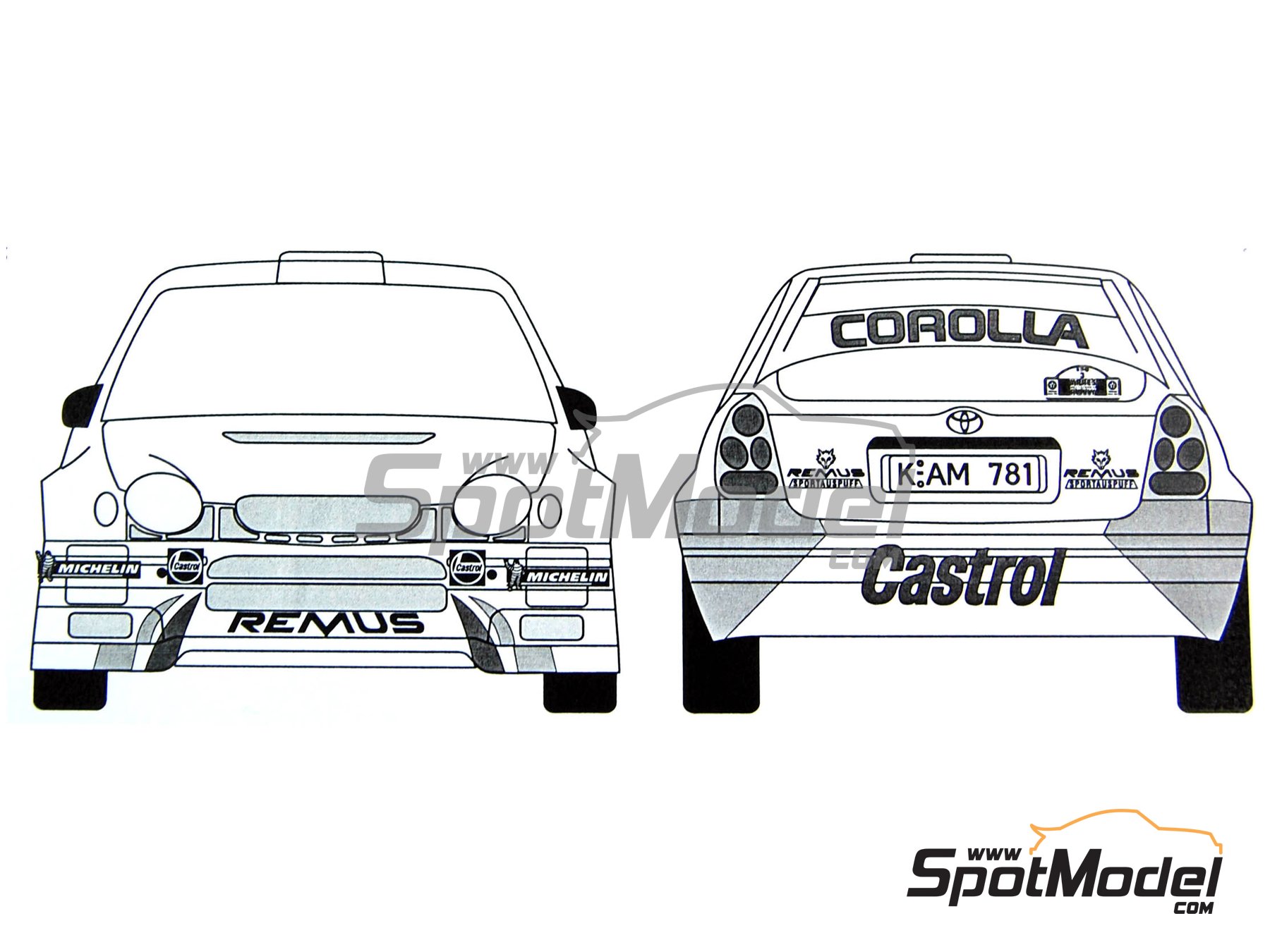 Image 1: Toyota Corolla WRC sponsored by Castrol - Ypres Rally 2000 | Marking / livery in 1/24 scale manufactured by Renaissance Models (ref.&nbsp;TK24-072, also TK24/072)