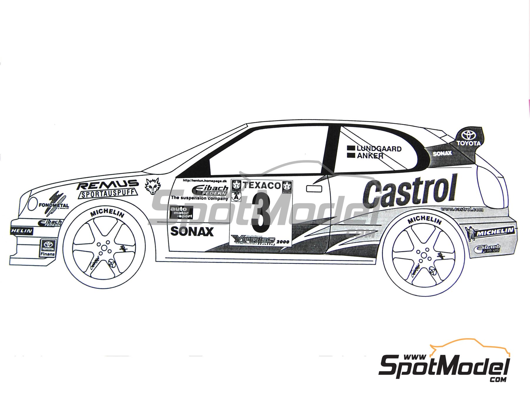Image 4: Toyota Corolla WRC sponsored by Castrol - Ypres Rally 2000 | Marking / livery in 1/24 scale manufactured by Renaissance Models (ref.&nbsp;TK24-072, also TK24/072)