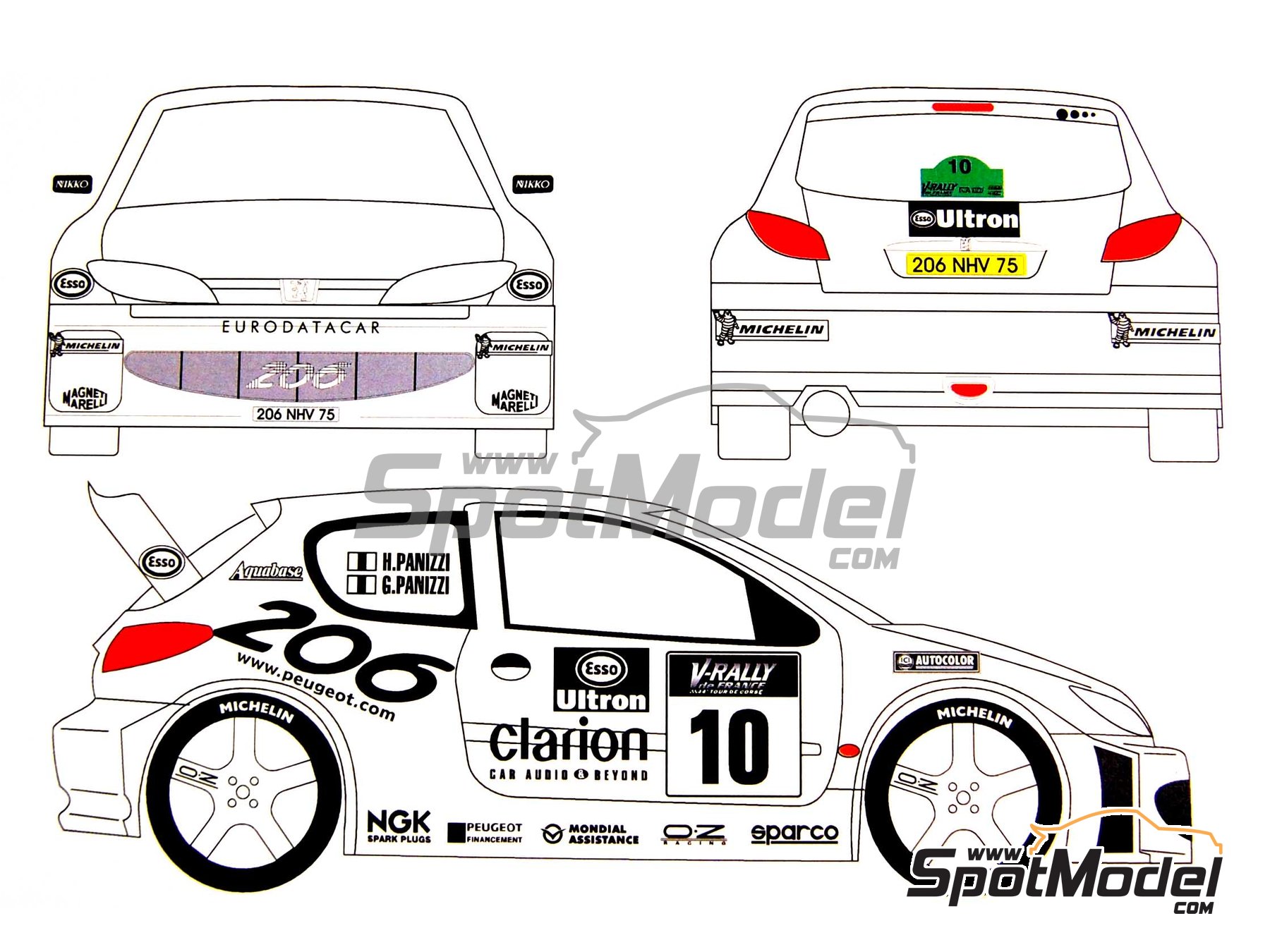 Décalcomanies 1/32 Peugeot 206 WRC Wearden - Tour De Corse 2001 - Rallye - Réf. 0408