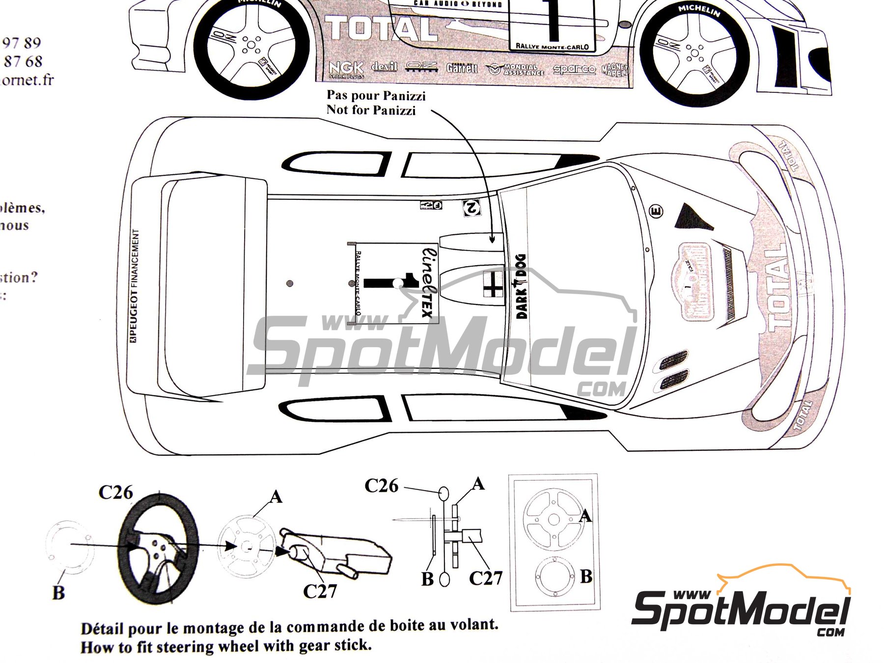 Image 5: Peugeot 206 WRC patrocinado por Clarion Total - Rally de Monte Carlo - Rallye Automobile de Monte-Carlo 2001 | Decoraci&oacute;n en escala&nbsp;1/24 fabricado por Renaissance Models (ref.&nbsp;TK24-077, tambien TK24/077)