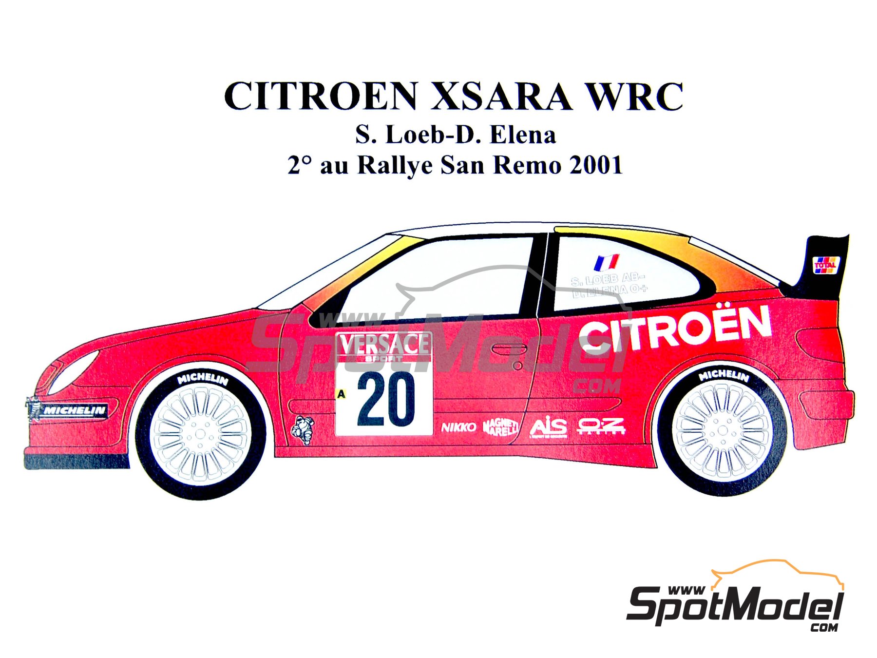 DECALS 1/18 REF 1229 CITROEN XSARA WRC SEBASTIEN LOEB RALLYE SAN REMO 2001 RALLY
