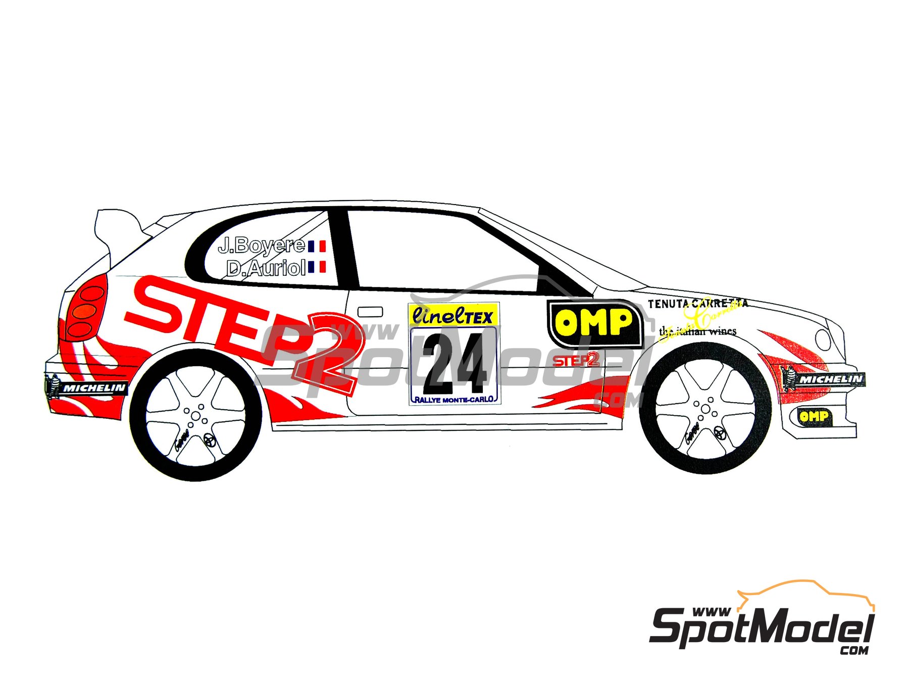 Image 4: Toyota Corolla WRC sponsored by Step2 - Monte Carlo Rally - Rallye Automobile de Monte-Carlo 2002 | Decals in 1/24 scale manufactured by Renaissance Models (ref.&nbsp;TK24-125, also TK24/125)