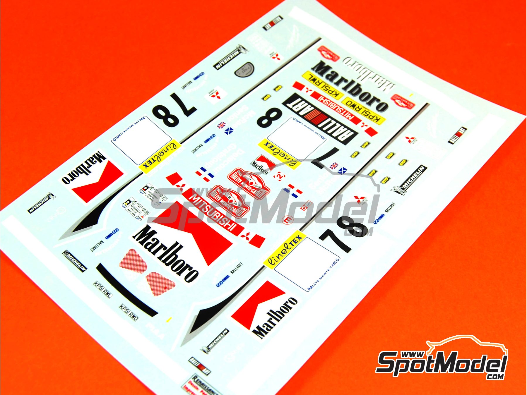 Image 7: Mitsubishi Lancer Evo VII patrocinado por Marlboro Ralli Art - Rally de Monte Carlo - Rallye Automobile de Monte-Carlo 2002 | Decoraci&oacute;n en escala&nbsp;1/24 fabricado por Renaissance Models (ref.&nbsp;TK24-130, tambien TK24/130)