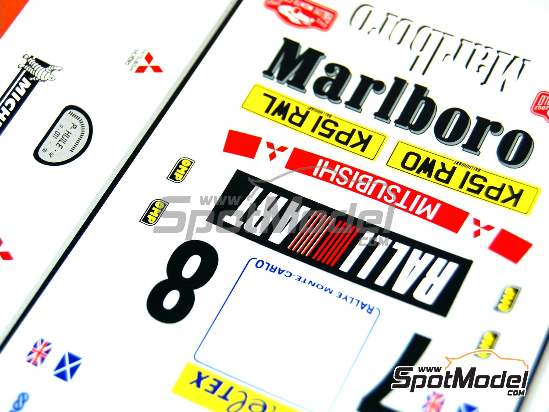 Image 14: Mitsubishi Lancer Evo VII patrocinado por Marlboro Ralli Art - Rally de Monte Carlo - Rallye Automobile de Monte-Carlo 2002 | Decoraci&oacute;n en escala&nbsp;1/24 fabricado por Renaissance Models (ref.&nbsp;TK24-130, tambien TK24/130)