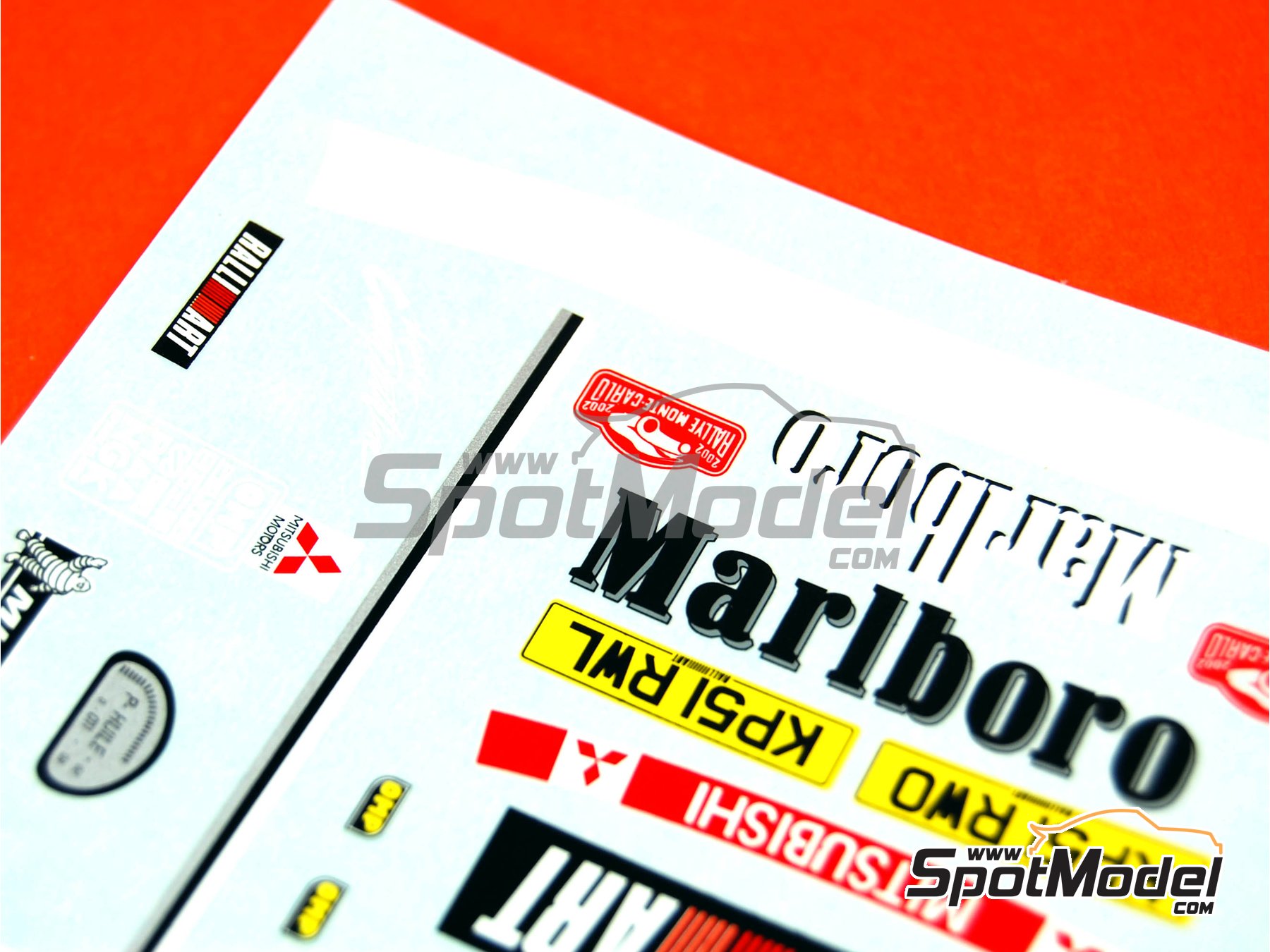 Image 15: Mitsubishi Lancer Evo VII patrocinado por Marlboro Ralli Art - Rally de Monte Carlo - Rallye Automobile de Monte-Carlo 2002 | Decoraci&oacute;n en escala&nbsp;1/24 fabricado por Renaissance Models (ref.&nbsp;TK24-130, tambien TK24/130)