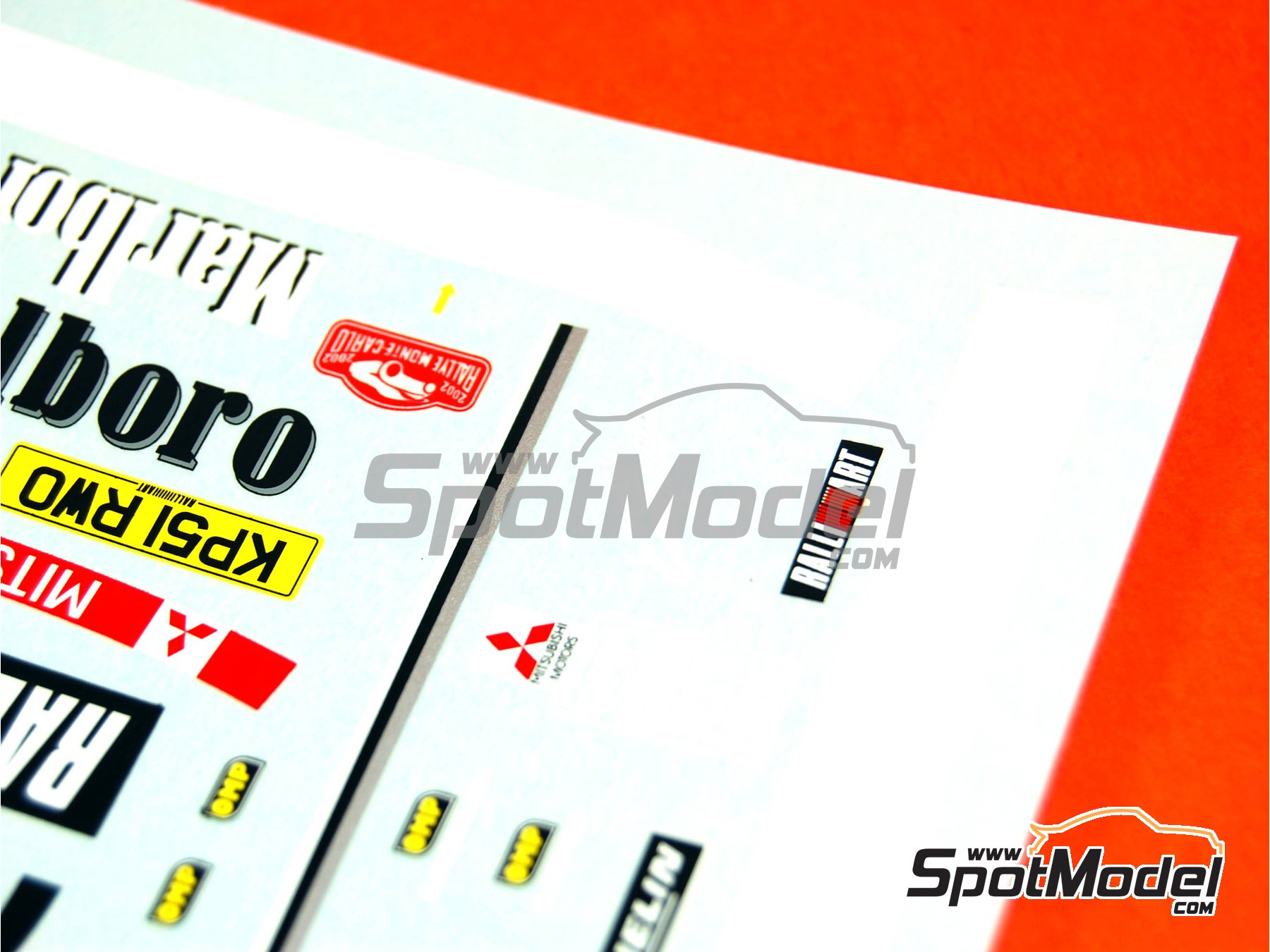 Image 16: Mitsubishi Lancer Evo VII patrocinado por Marlboro Ralli Art - Rally de Monte Carlo - Rallye Automobile de Monte-Carlo 2002 | Decoraci&oacute;n en escala&nbsp;1/24 fabricado por Renaissance Models (ref.&nbsp;TK24-130, tambien TK24/130)