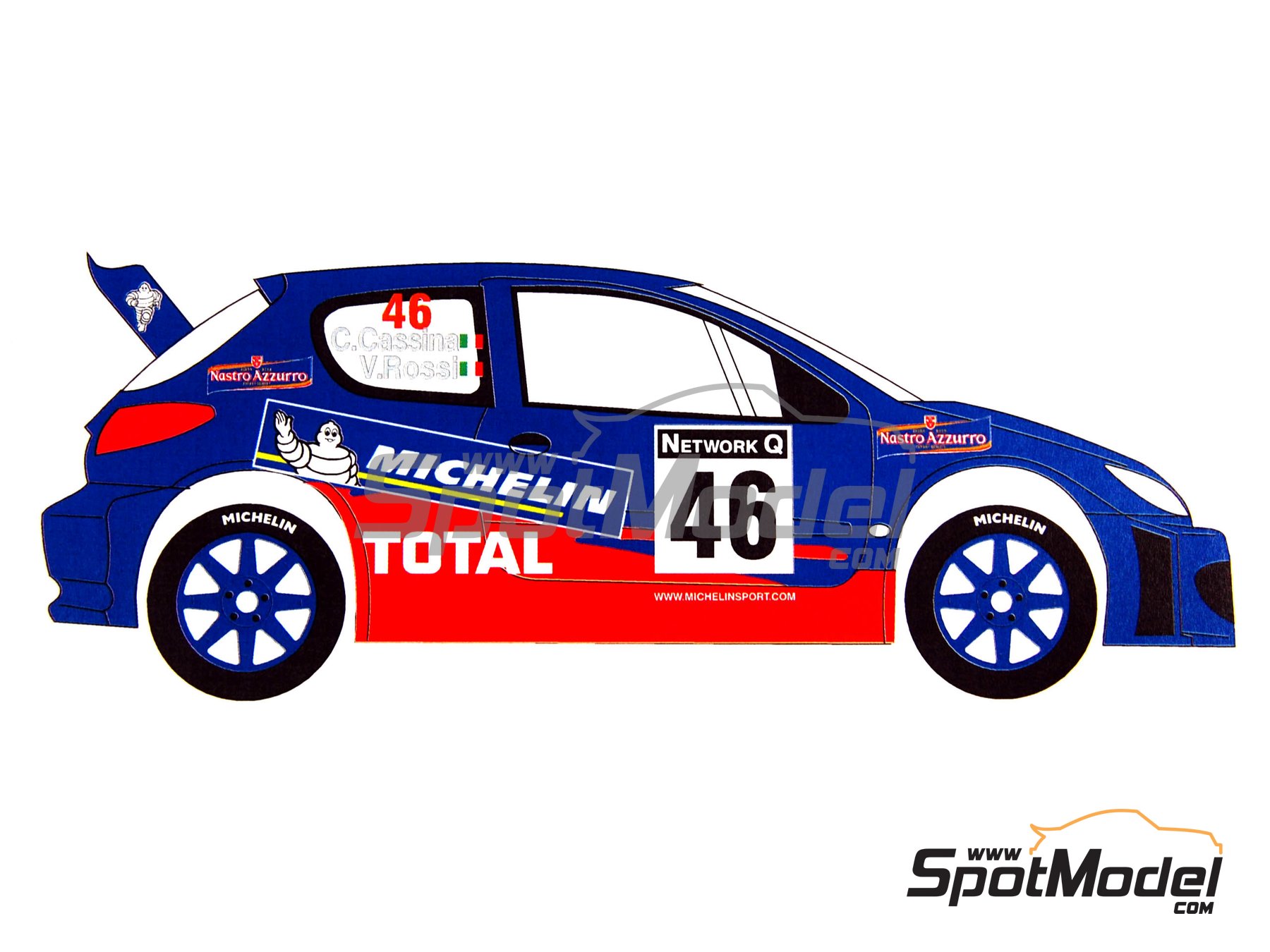 Image 7: Peugeot 206 WRC Grifone Team sponsored by Michelin - Network Q RAC Rally of Great Britain 2002 | Marking / livery in 1/24 scale manufactured by Renaissance Models (ref.&nbsp;TK24-139, also TK24/139)