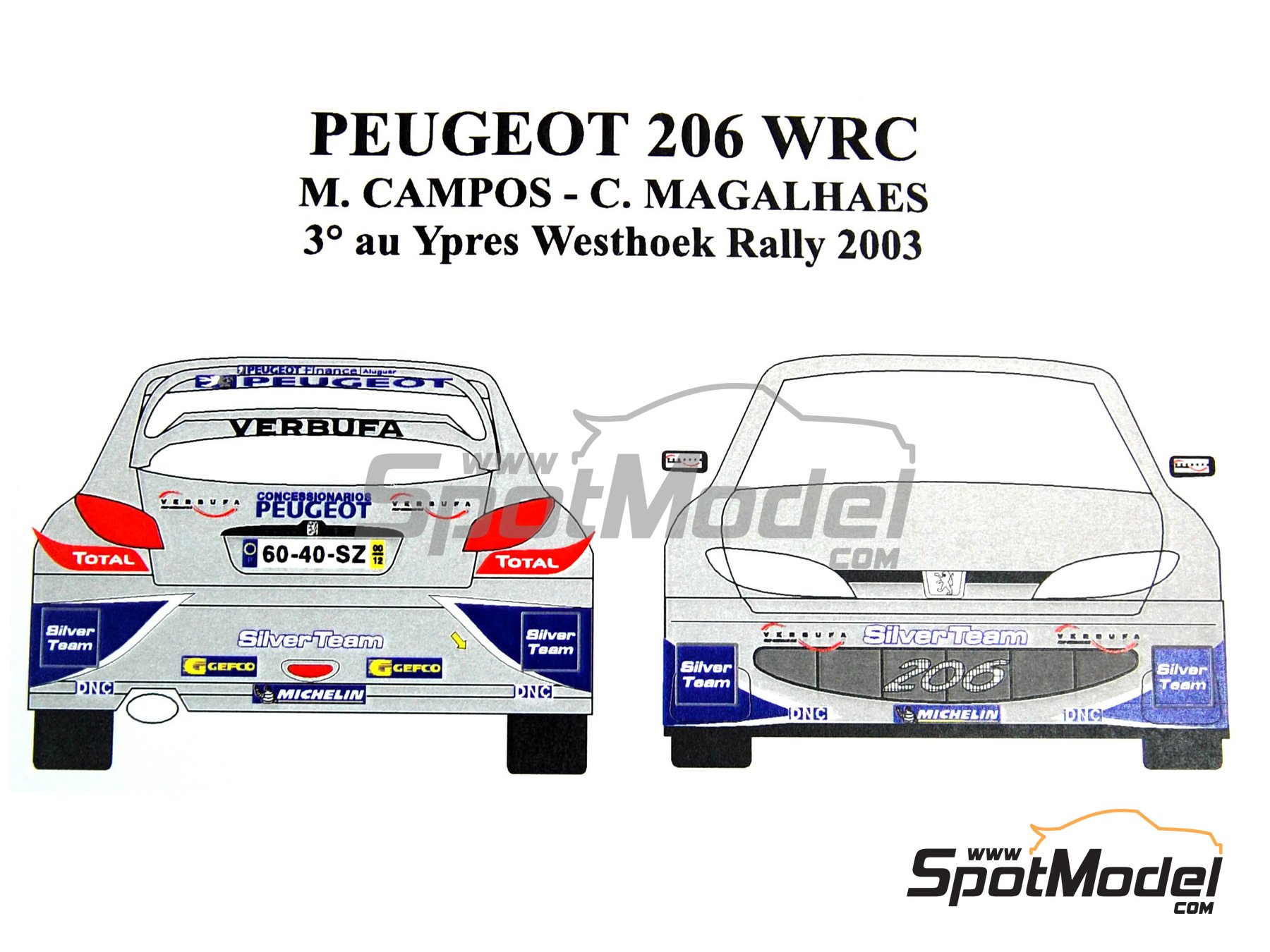 Decals 1/24 ref 0688 peugeot 206 wrc loix rallye du condroz 2003 rally 