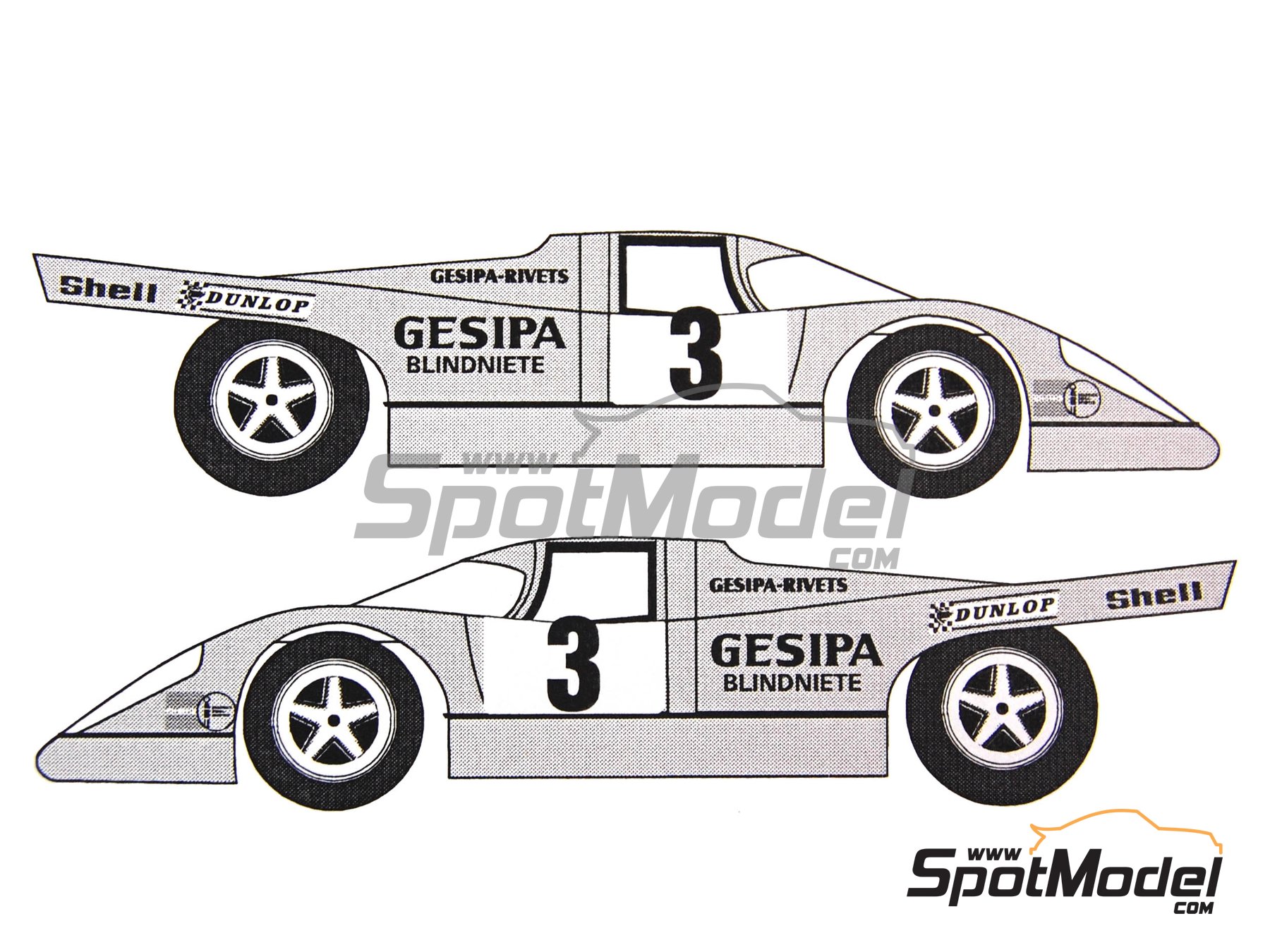Image 8: Porsche 917K Equipo Gesipa - 1000 Kms de SPA Francorchamps, 1000 Kms de Paris Autodrome de Linas-Montlhéry 1970 | Decoración en escala 1/24 fabricado por Renaissance Models (ref. TK24-191, tambien TK24/191)