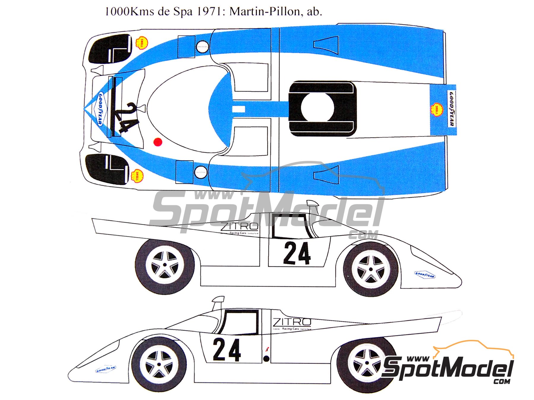 Image 2: Porsche 917K sponsored by Zitro - 24 Hours Le Mans, SPA Francorchamps 1000 Kms , Paris 1000 Kms Autodrome de Linas-Montlh&eacute;ry 1971 | Marking / livery in 1/24 scale manufactured by Renaissance Models (ref.&nbsp;TK24-193, also TK24/193)
