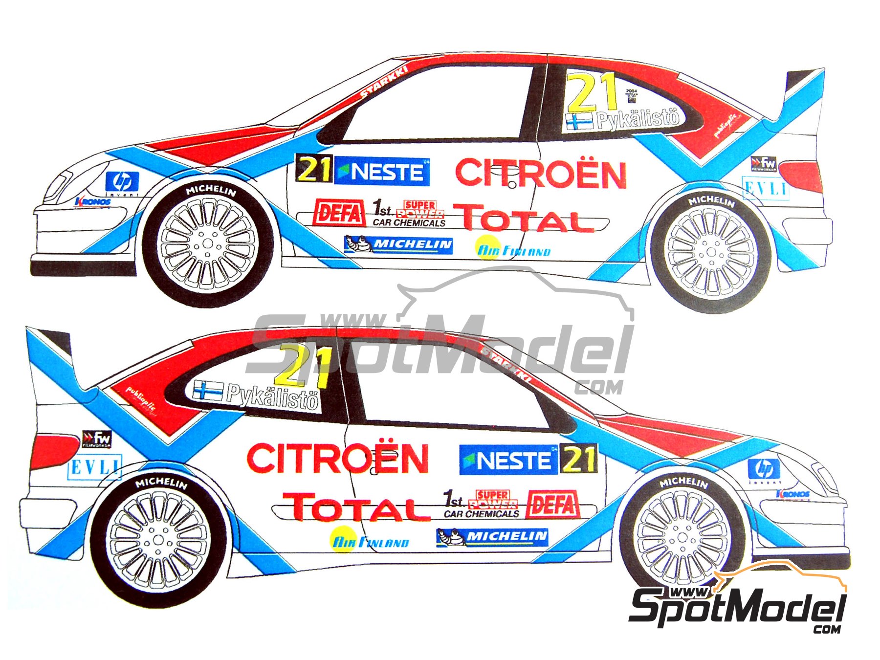 Image 7: Citroen Xsara WRC Kronos Racing Team sponsored by Total - Neste Rally Finland 2004 | Marking / livery in 1/24 scale manufactured by Renaissance Models (ref.&nbsp;TK24-201, also TK24/201)